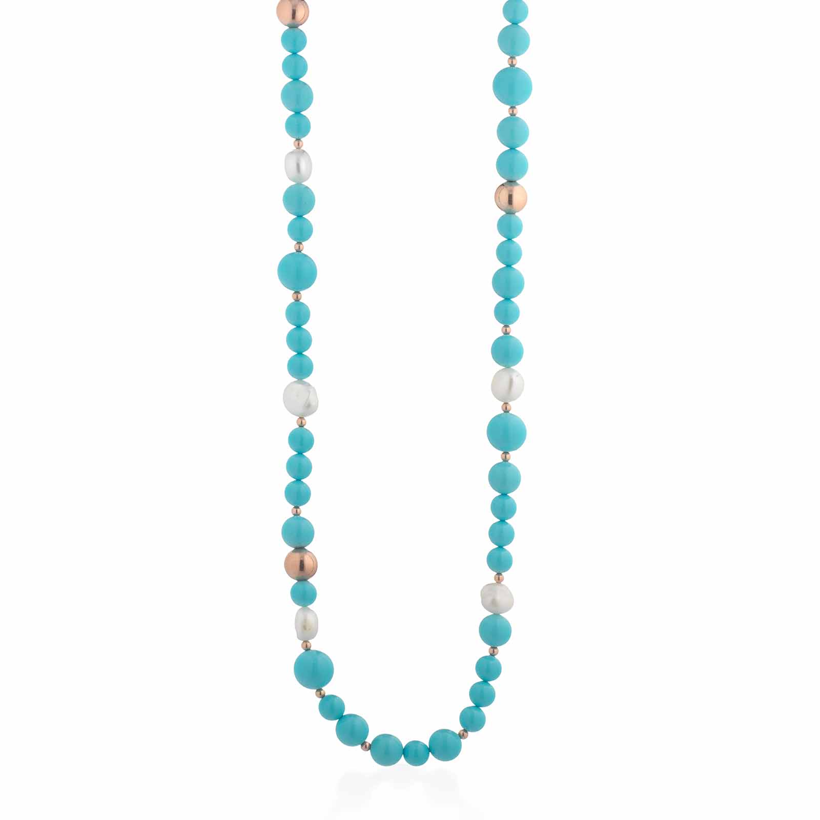 Collana in pasta di turchese con argento rosa e perle d'acqua dolce