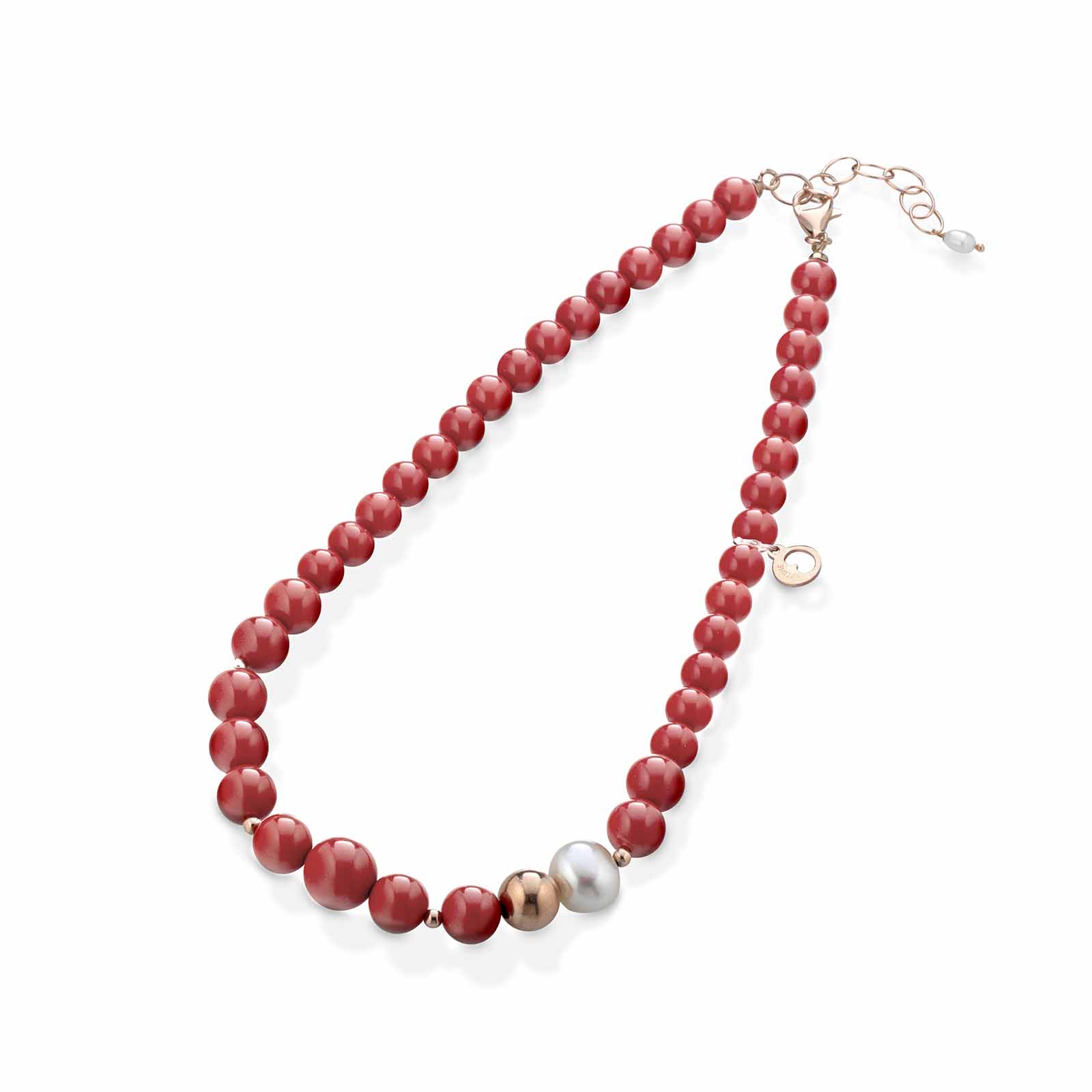 Collana in pasta di corallo con argento rosa e perle d'acqua dolce