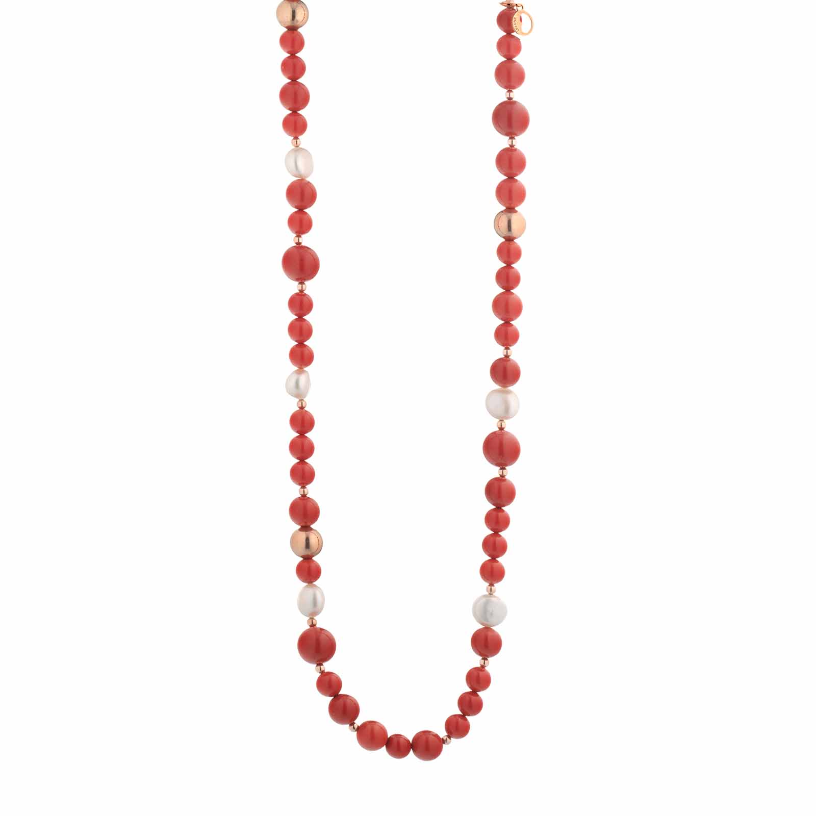 Collana in pasta di corallo con argento rosa e perle d'acqua dolce