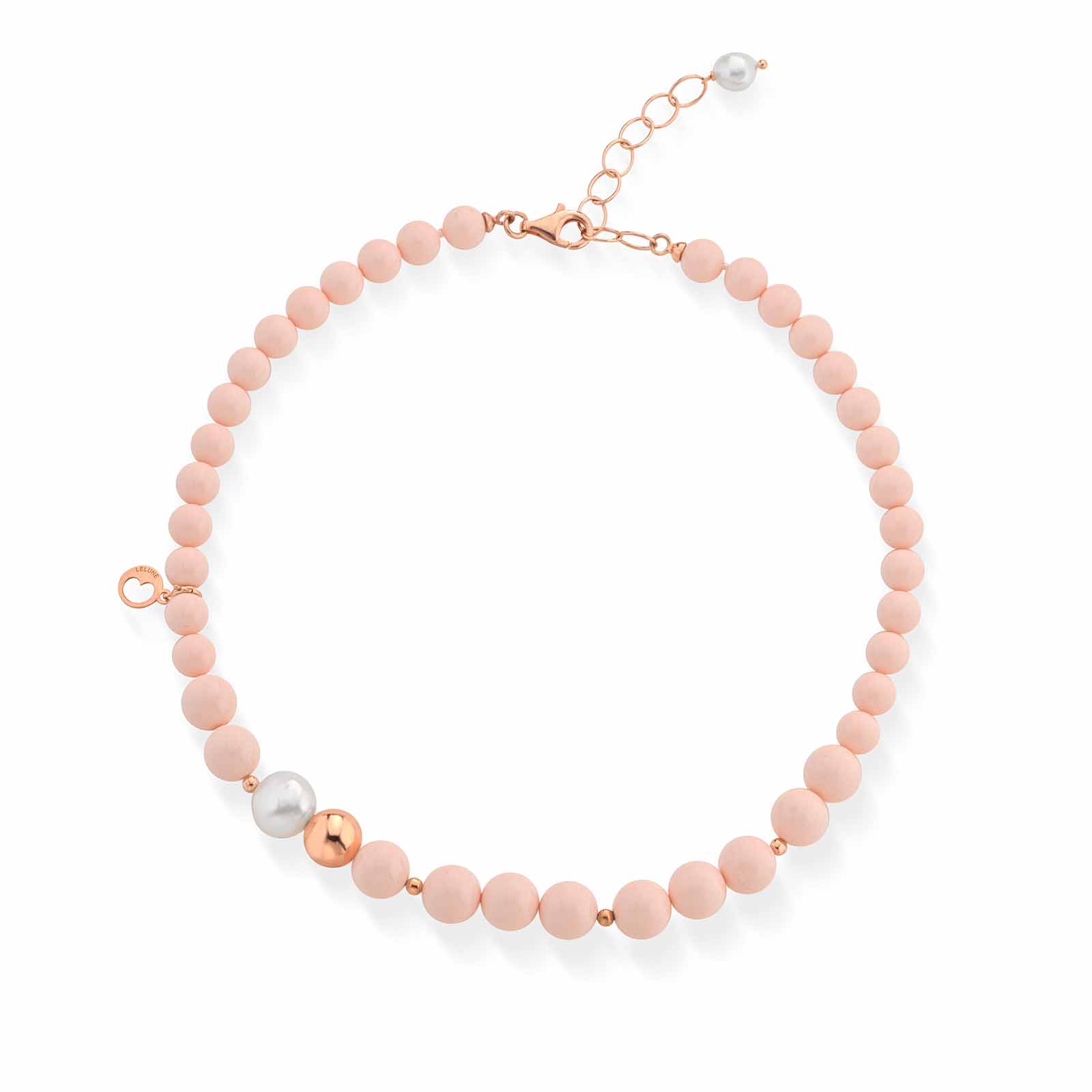Collana in pasta di corallo rosa con argento rosa e perla d'acqua dolce