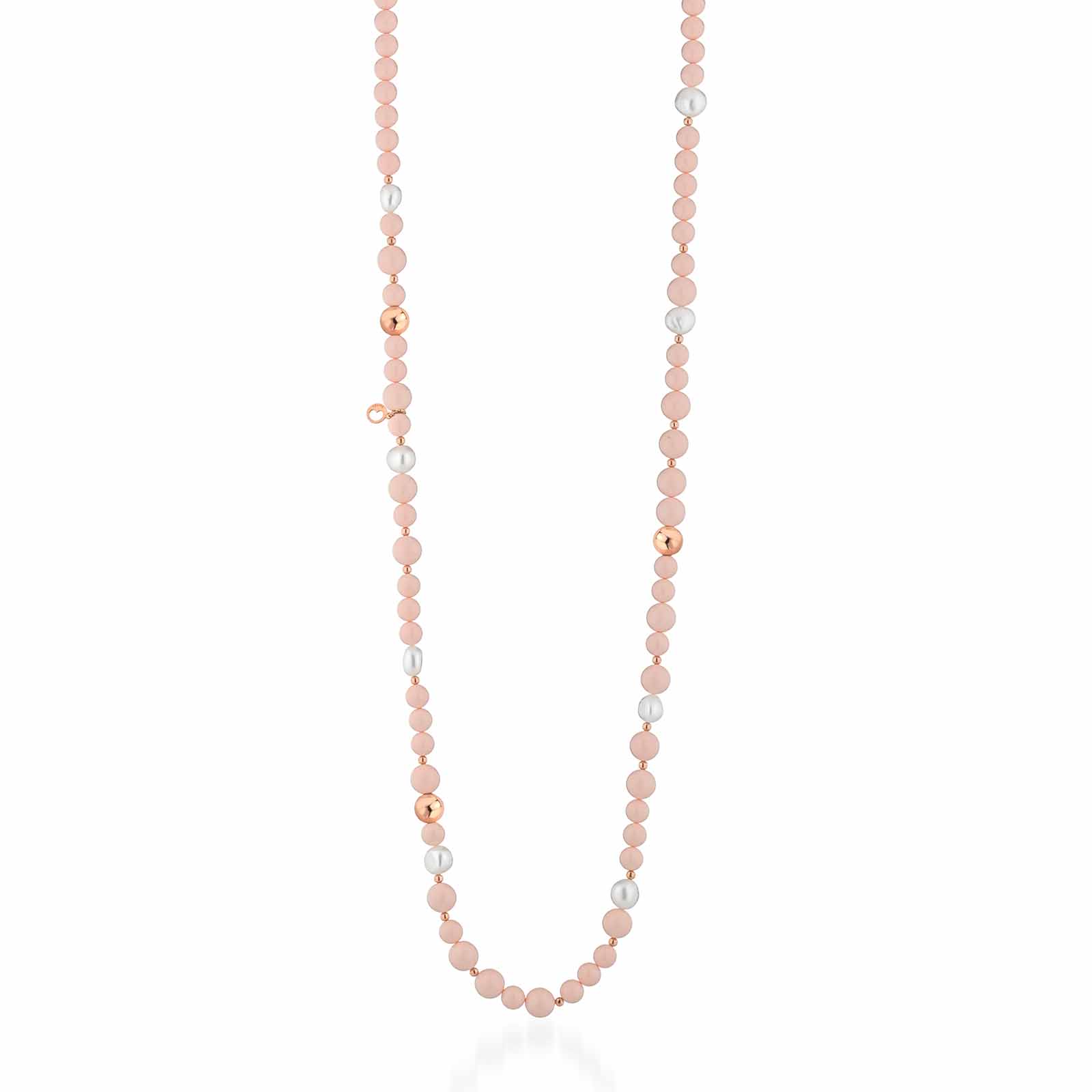 Collana in pasta di corallo rosa con argento rosa e perla d'acqua dolce