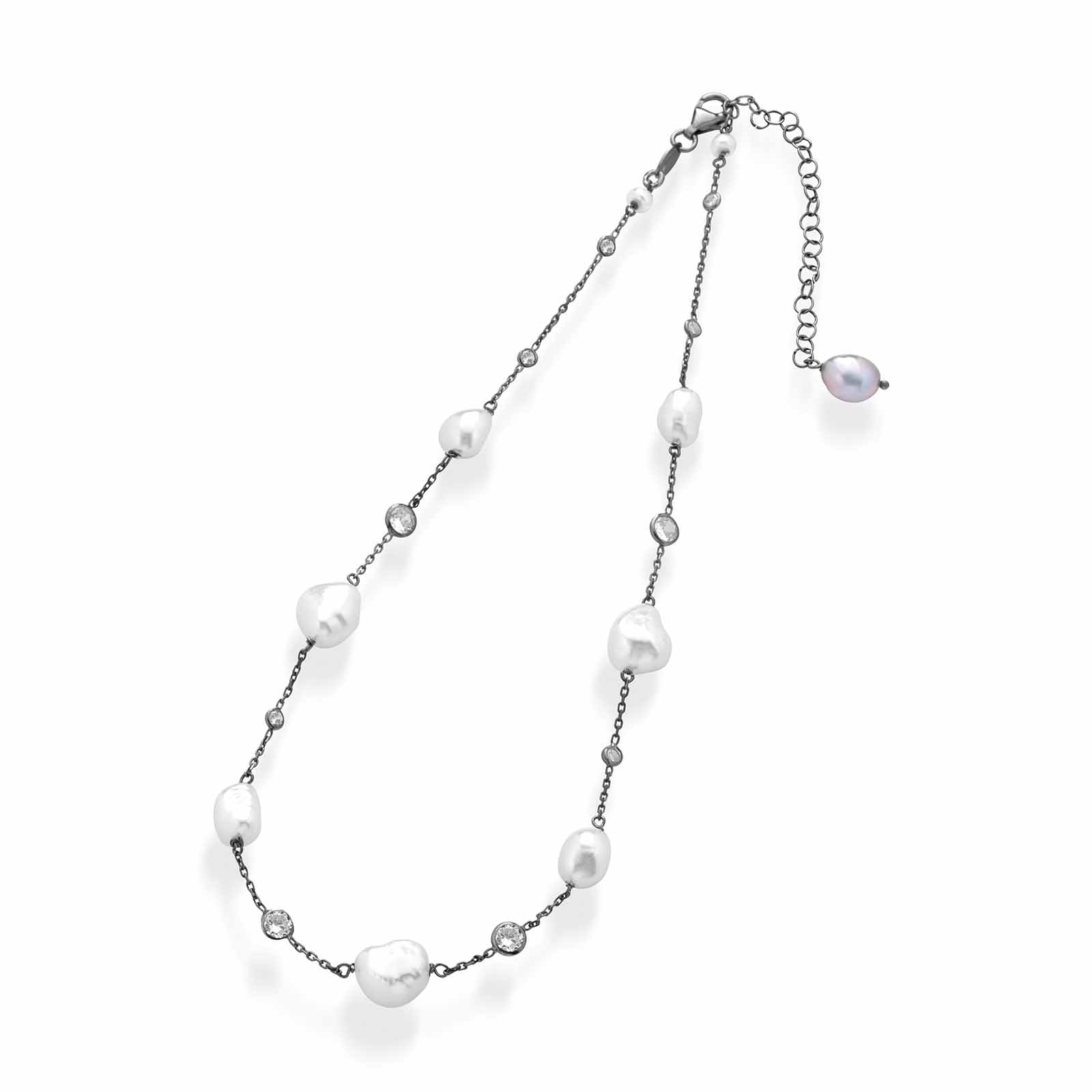 Cristelle noir | Collana in argento con perle e zirconi