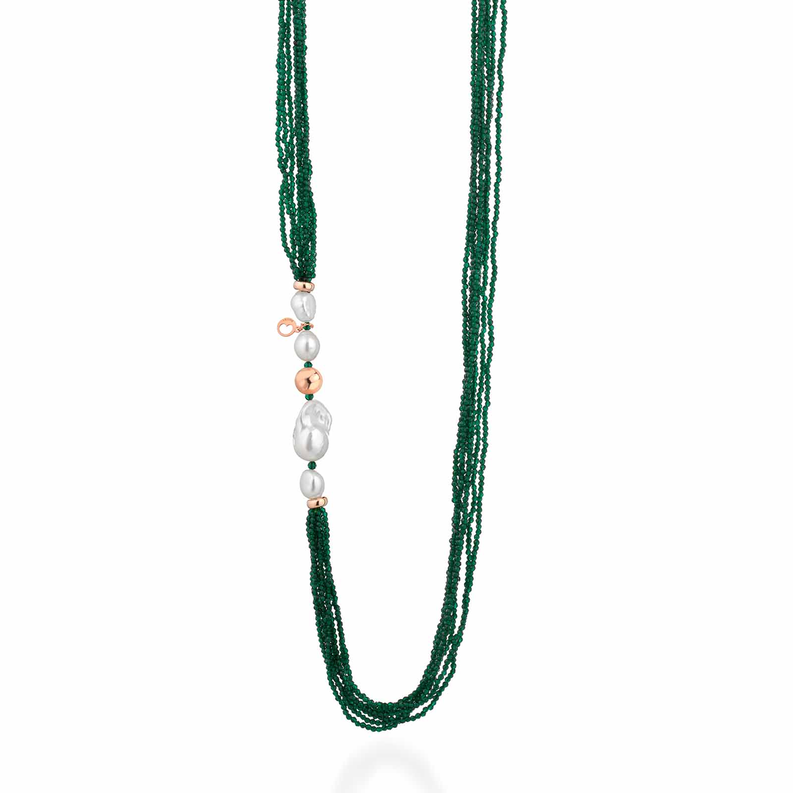 Collana con perle d'acqua dolce, argento rosa e spinello verde