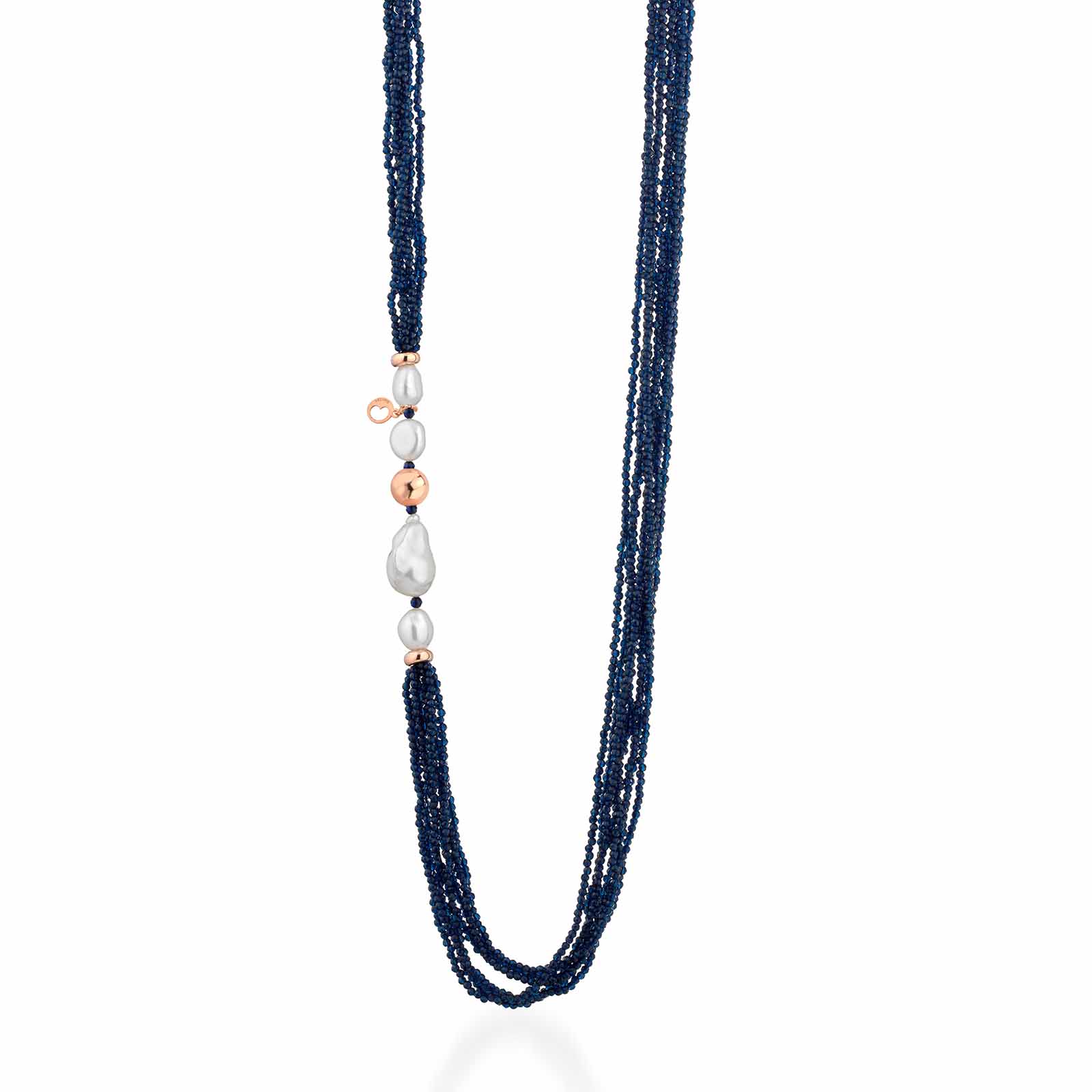 Collana con perle d'acqua dolce, argento rosa e spinello blu