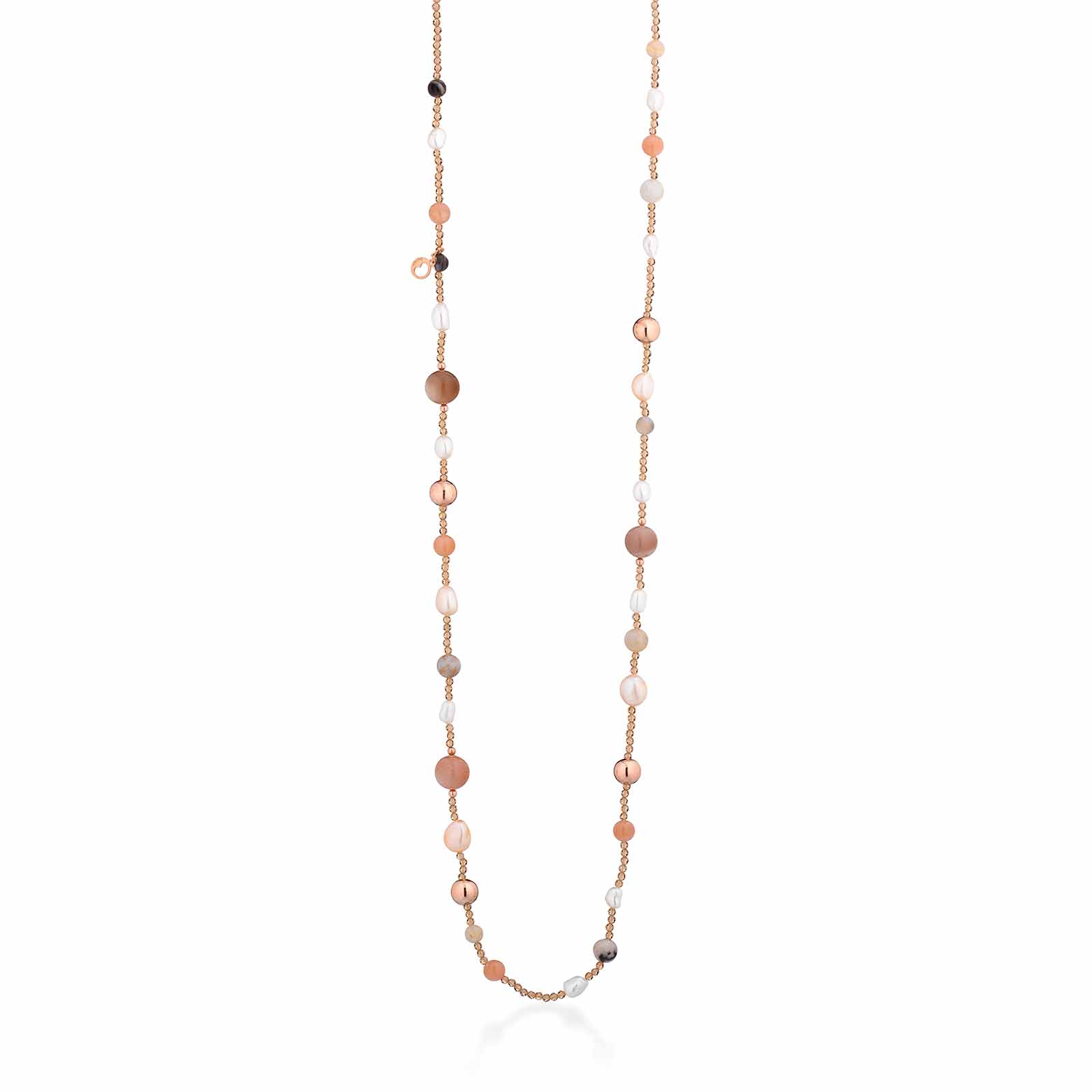 Collana con perle d'acqua dolce, AG925 rosa, spinello miele, moonstone e agata striata