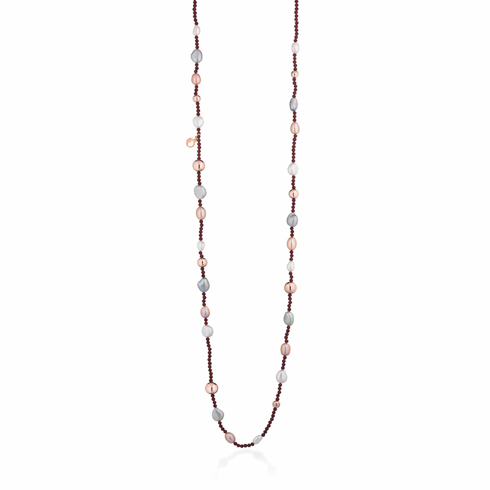 Collana con spinello ciliegia, perle d'acqua dolce e AG925 rosa