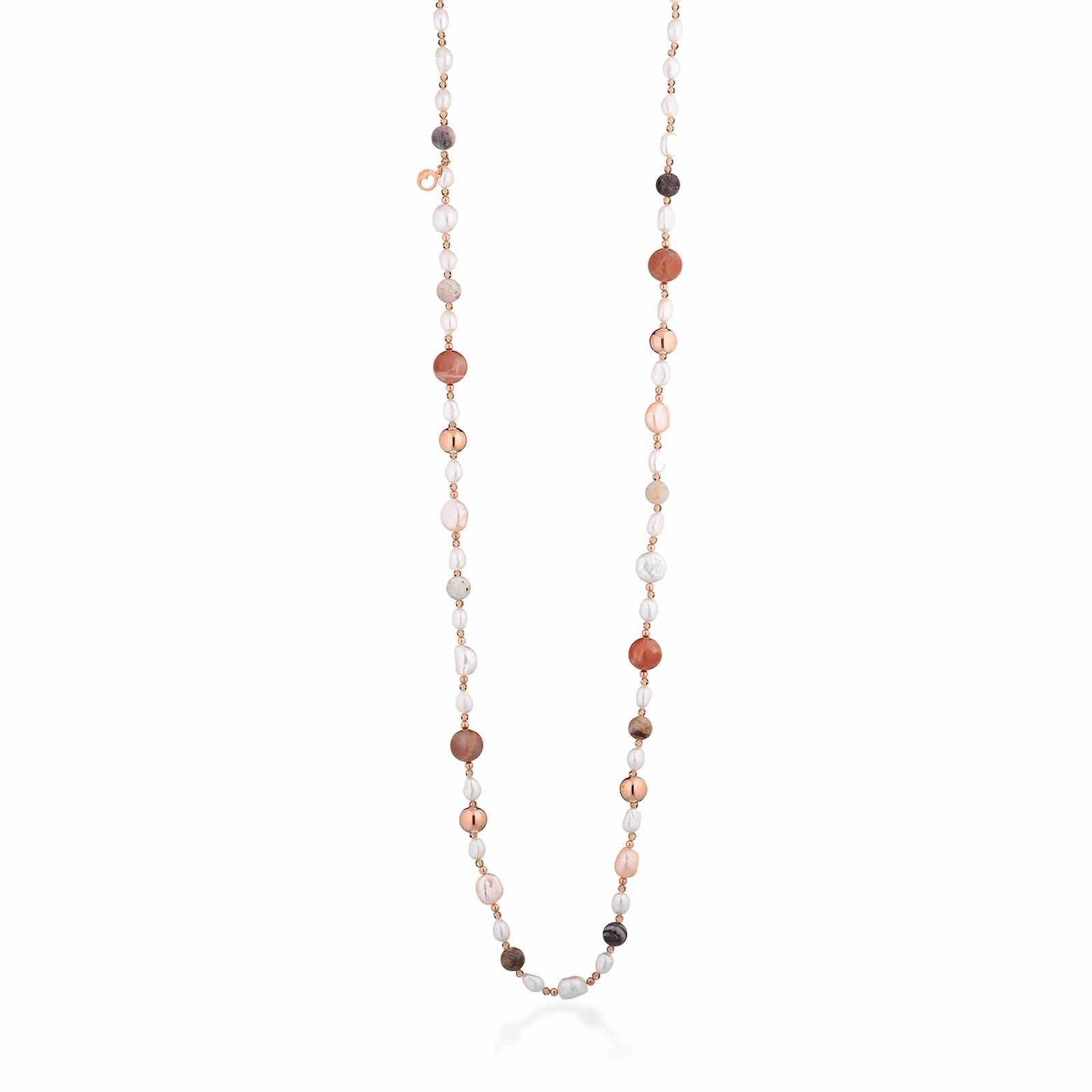 Collana con perle d'acqua dolce, AG925 rosa, spinello miele, moonstone e agata striata