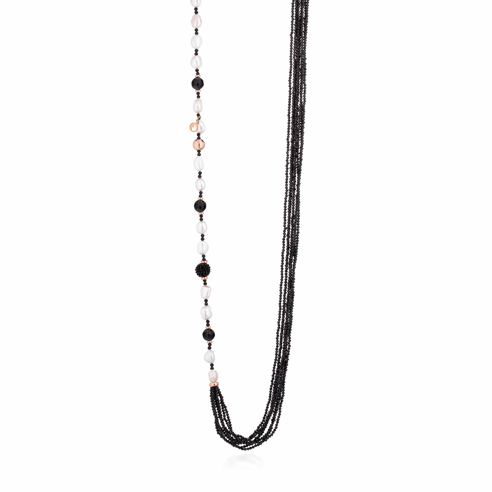 Collana con perle d'acqua dolce, AG925 rosa, spinello nero e agata nera