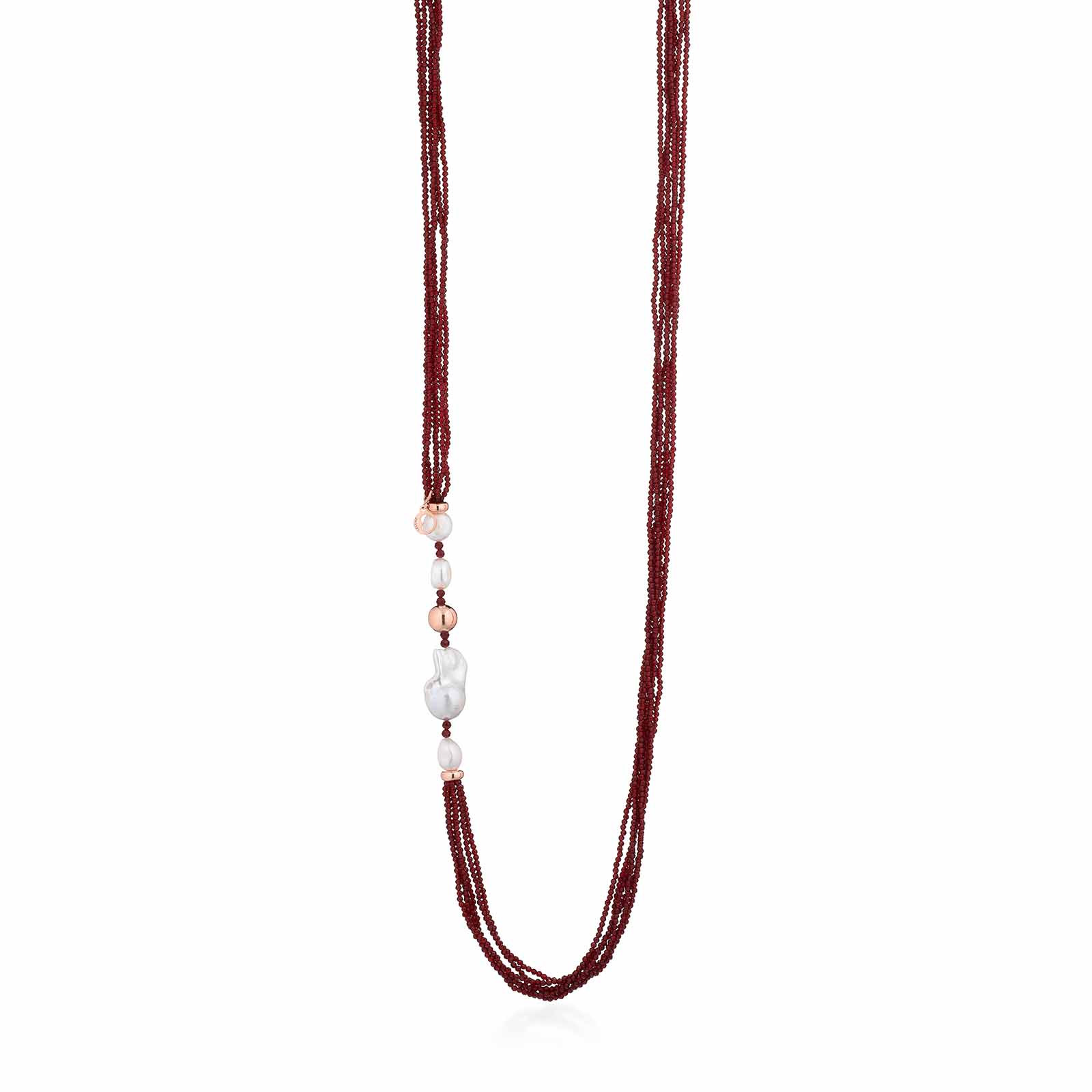 Collana con perle d'acqua dolce, AG925 rosa e spinello ciliegia