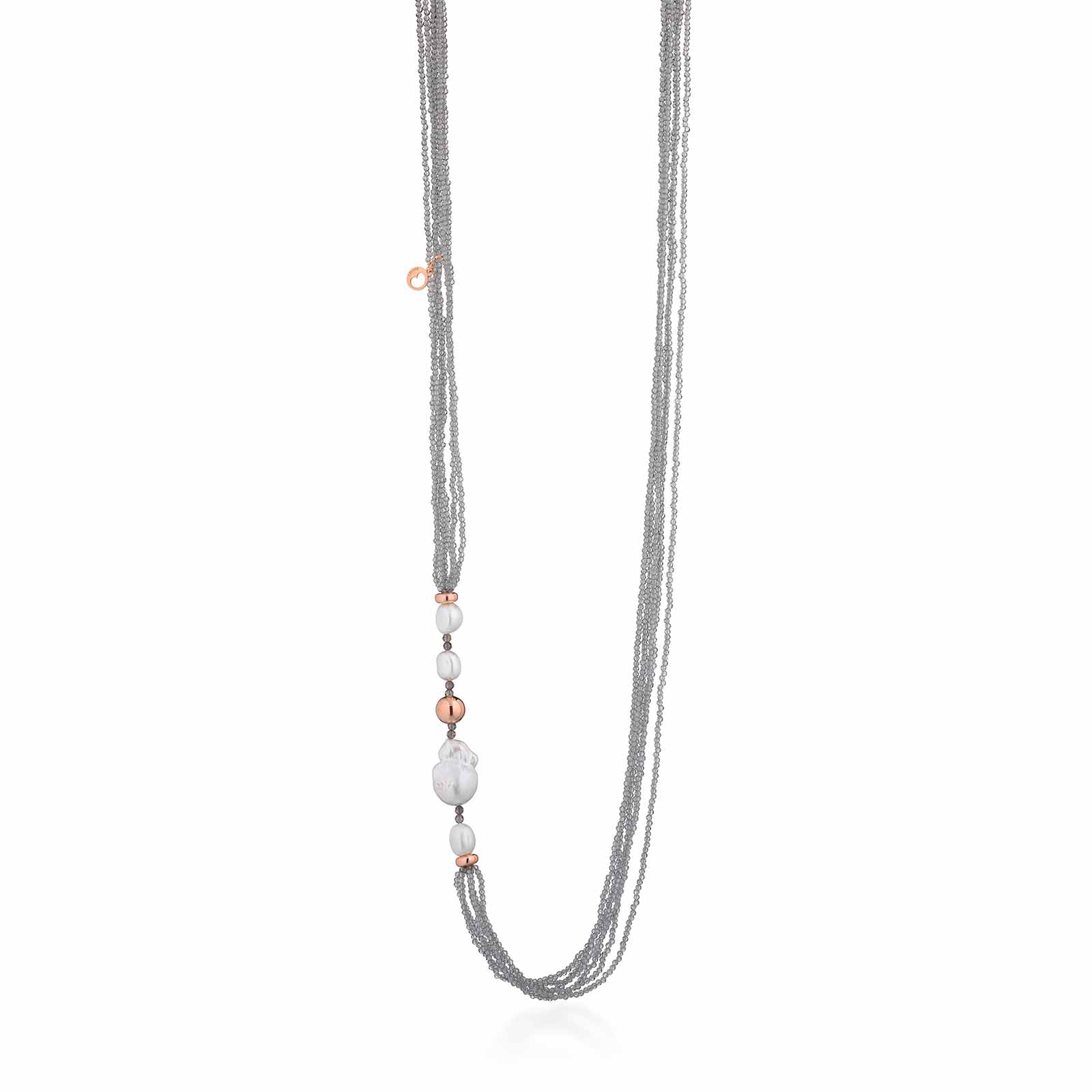 Collana con perle d'acqua dolce, AG925 rosa e spinello grigio