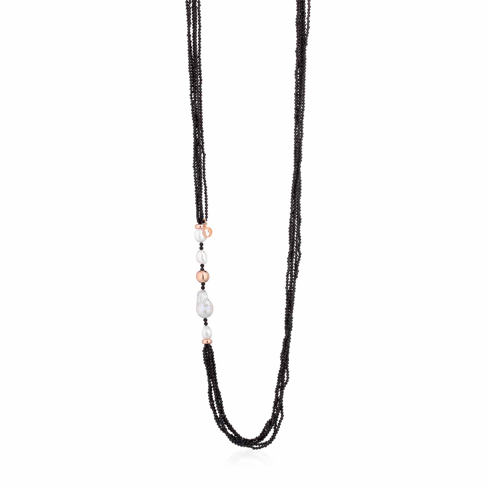 Collana con perle d'acqua dolce, AG925 rosa e spinello nero