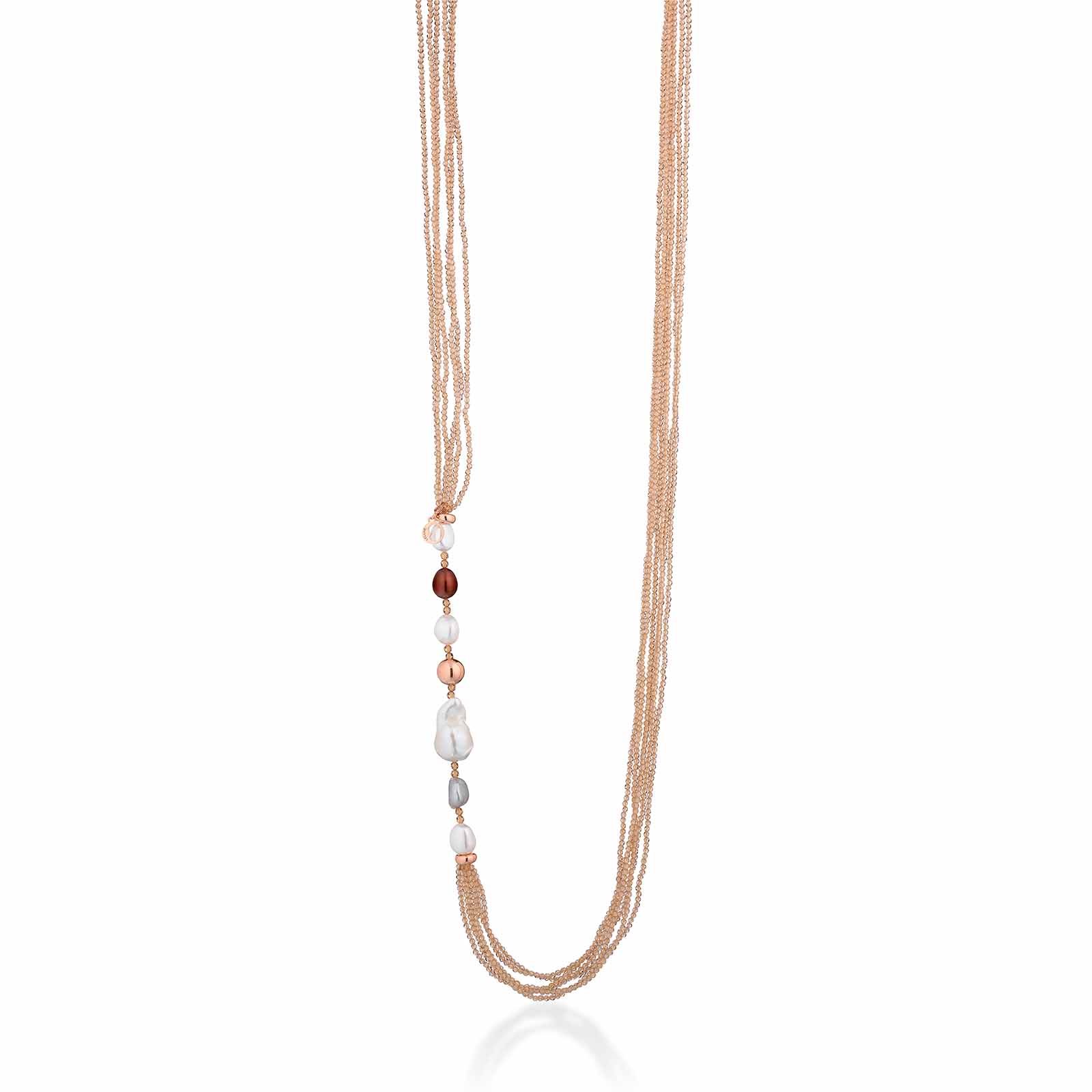 Collana con perle d'acqua dolce, AG925 rosa e spinello miele