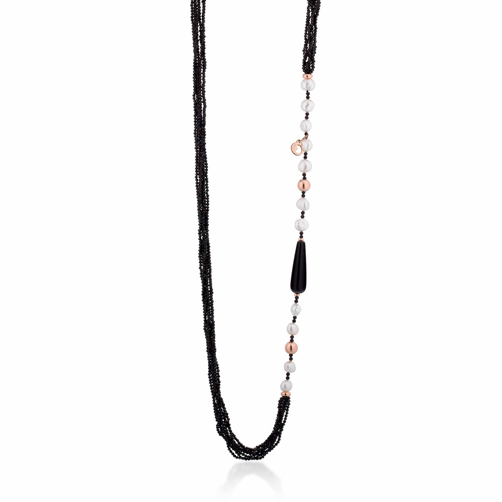 Collana con perle d'acqua dolce, AG925 rosa, spinello nero e agata nera