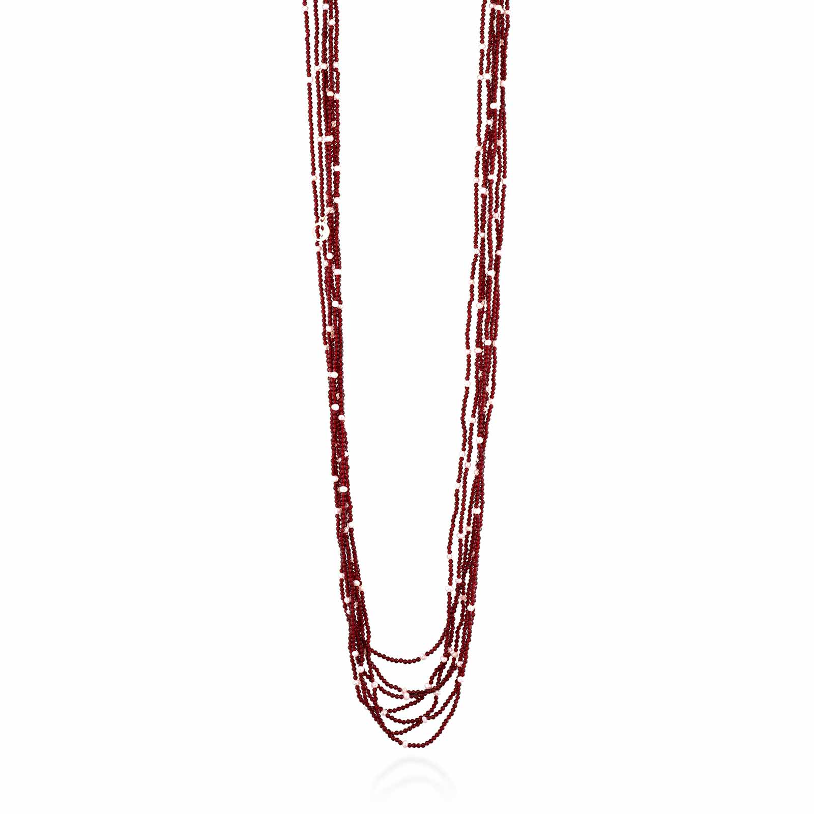 Collana con spinello ciliegia, perle d'acqua dolce e AG925 rosa