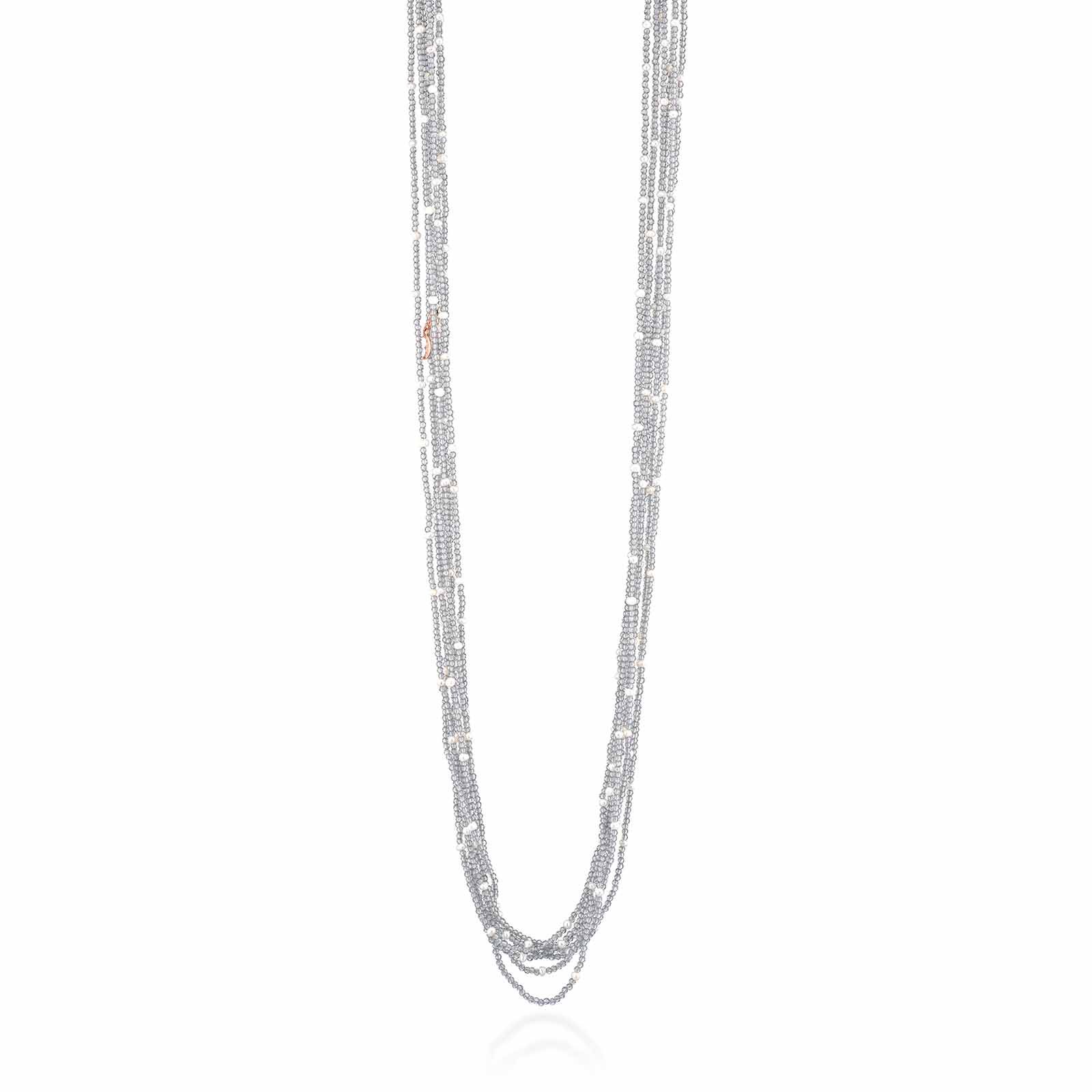 Collana con spinello grigio, perle d'acqua dolce e AG925 rosa