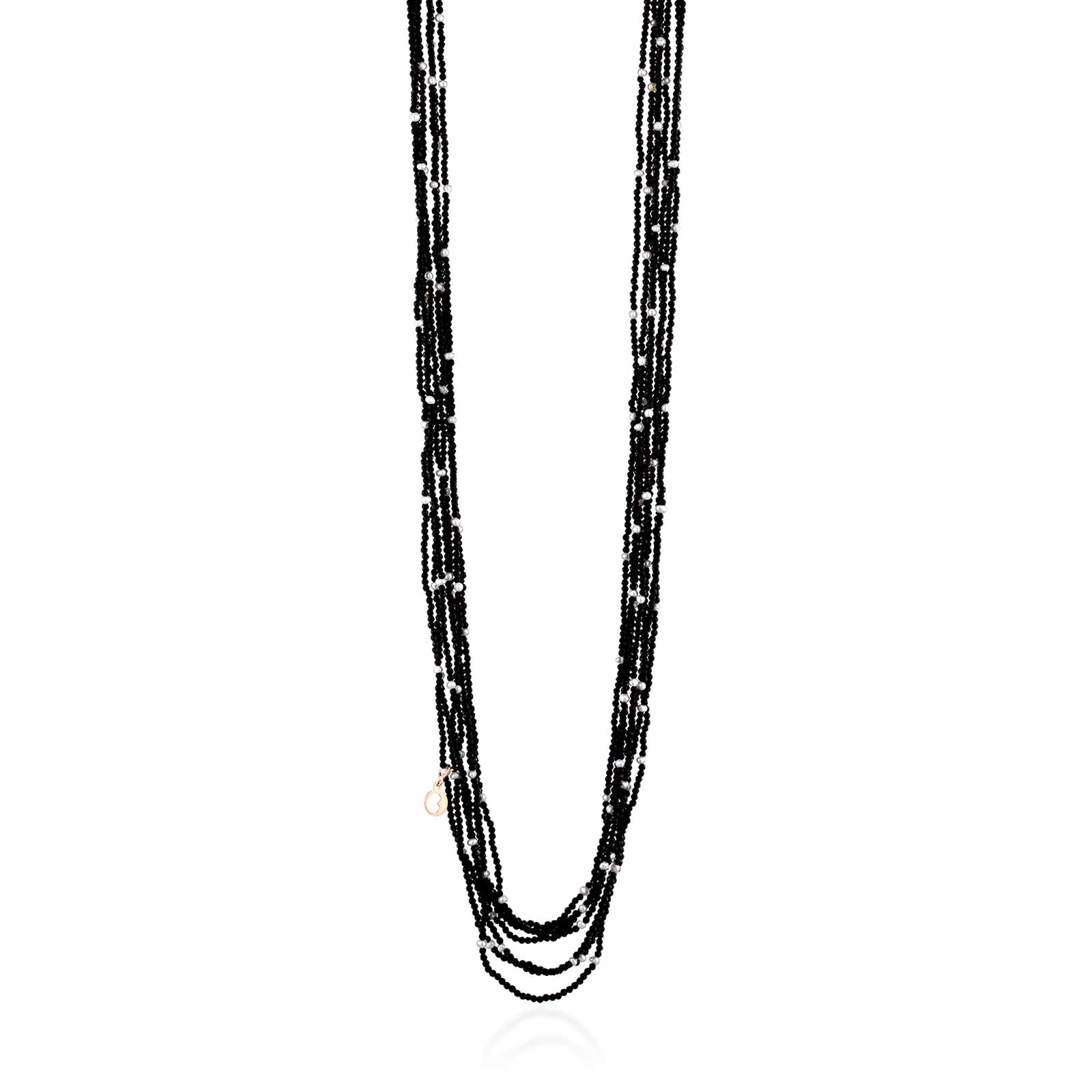 Collana con spinello nero, perle d'acqua dolce e AG925 rosa