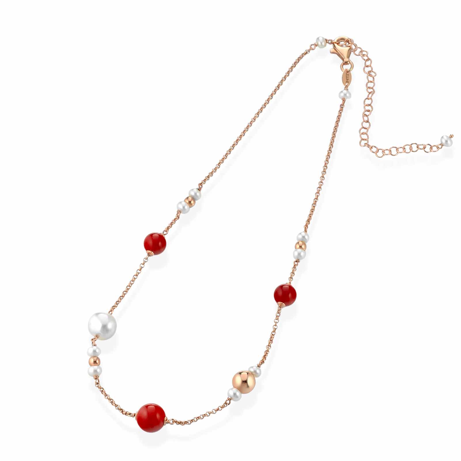 Collana in argento rosa con pasta di corallo e perle d'acqua dolce