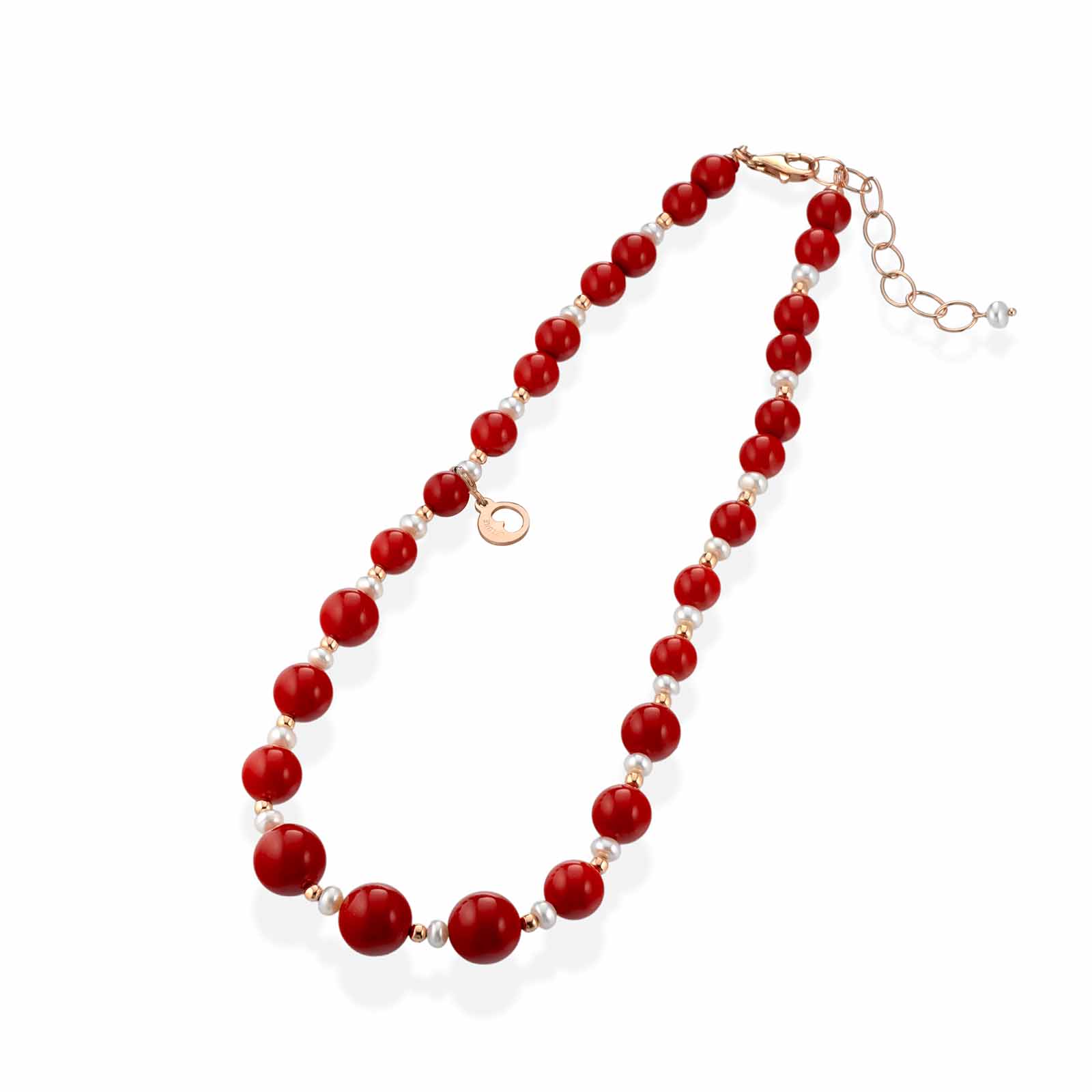 Collana in pasta di corallo con argento rosa e perle d'acqua dolce