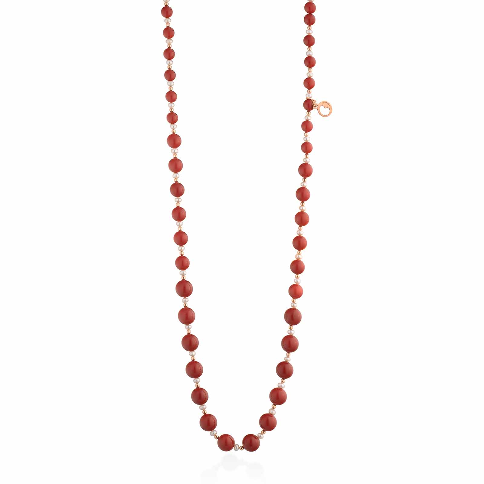 Collana in pasta di corallo con argento rosa e perle d'acqua dolce