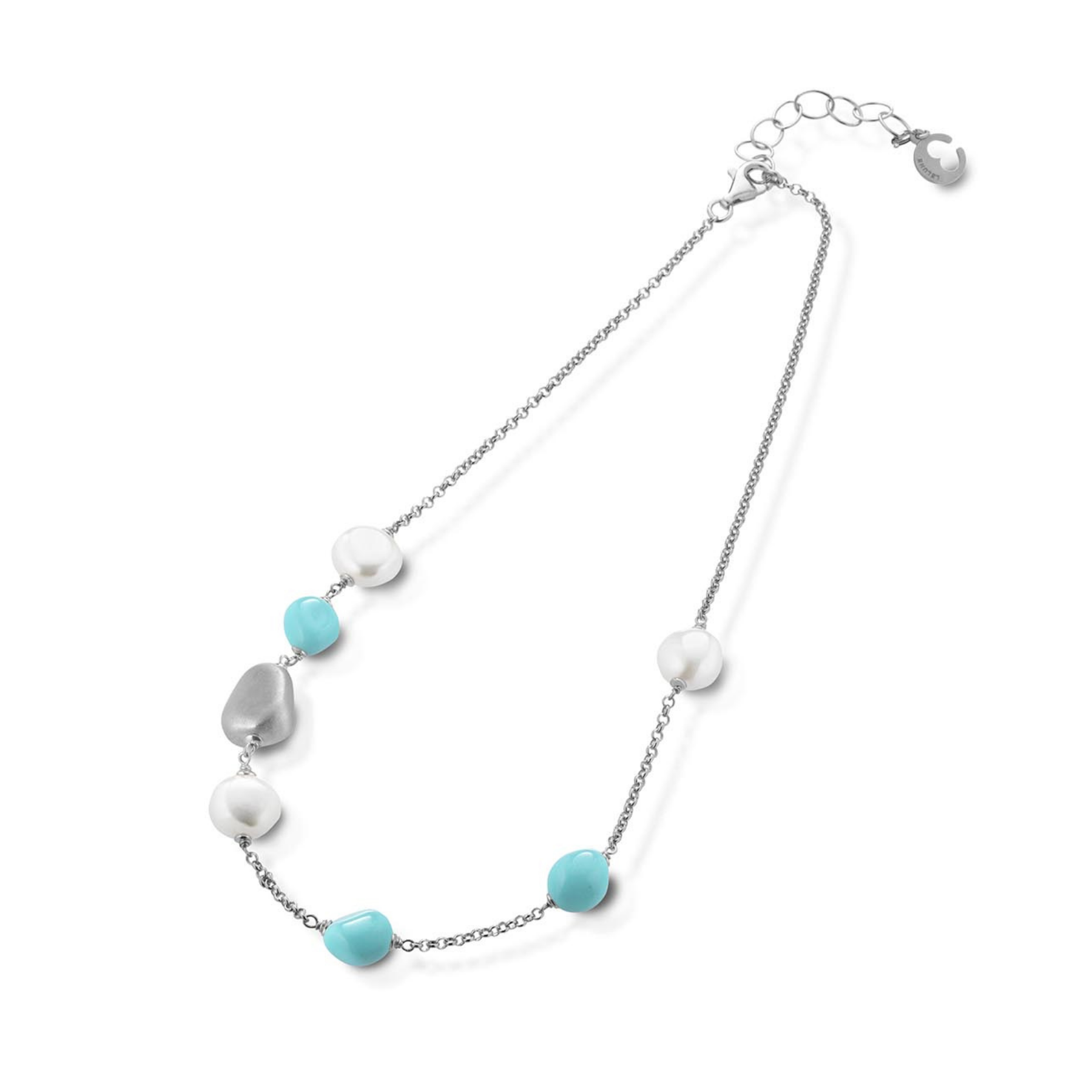 Turquoise | Collana con argento, perle e turchese