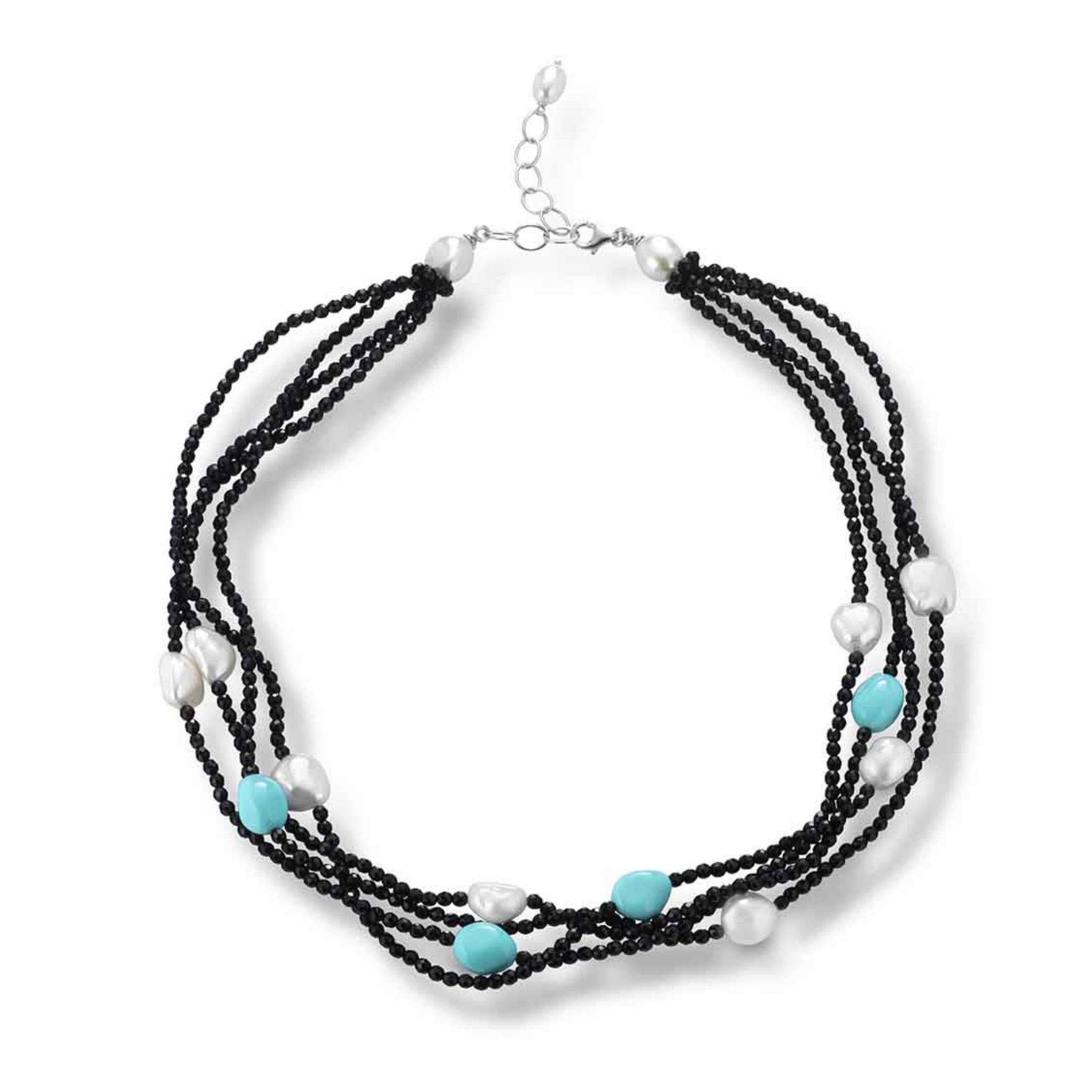 Turquoise | Collana con perle, turchese, onice e argento