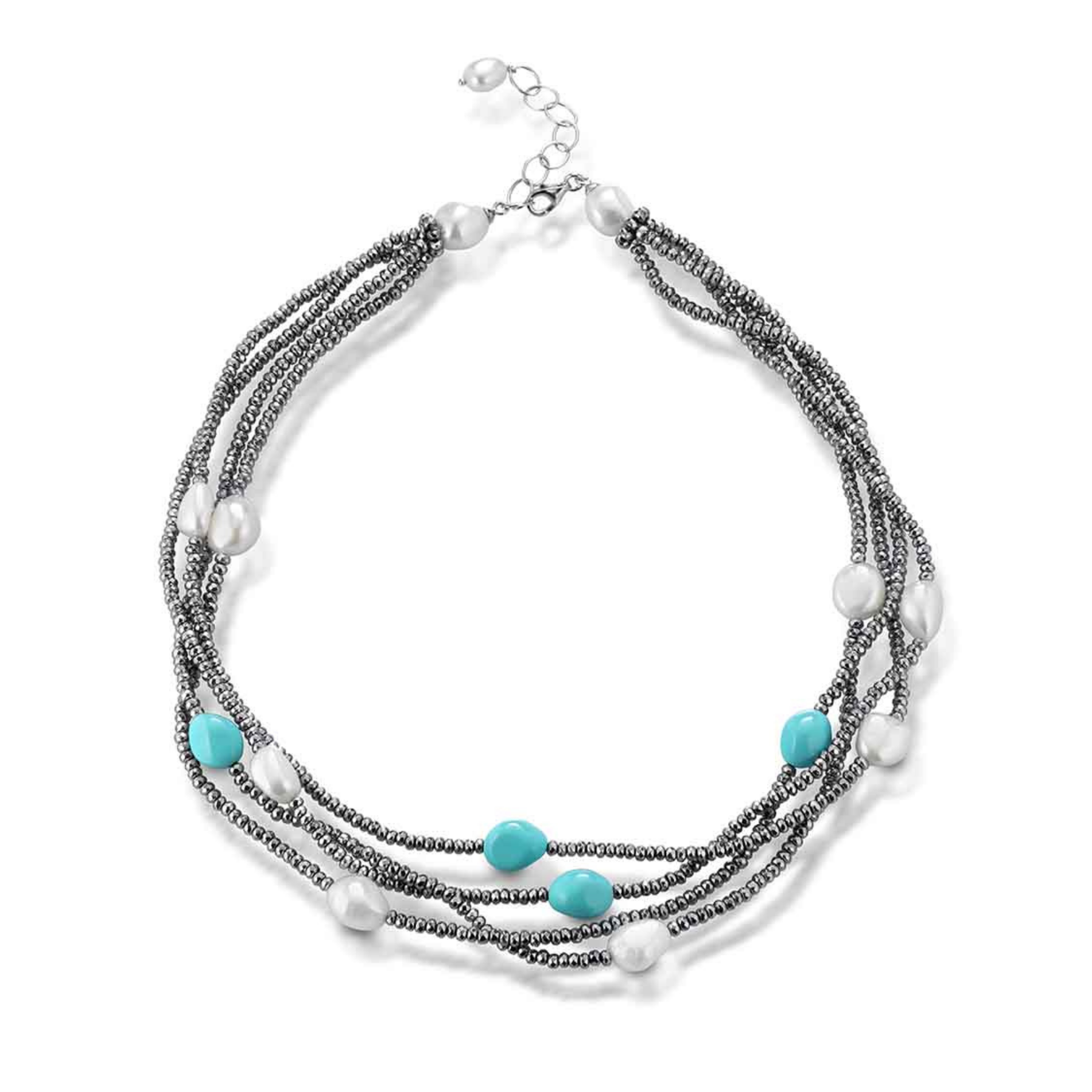 Turquoise | Collana con perle, turchese, ematite e argento