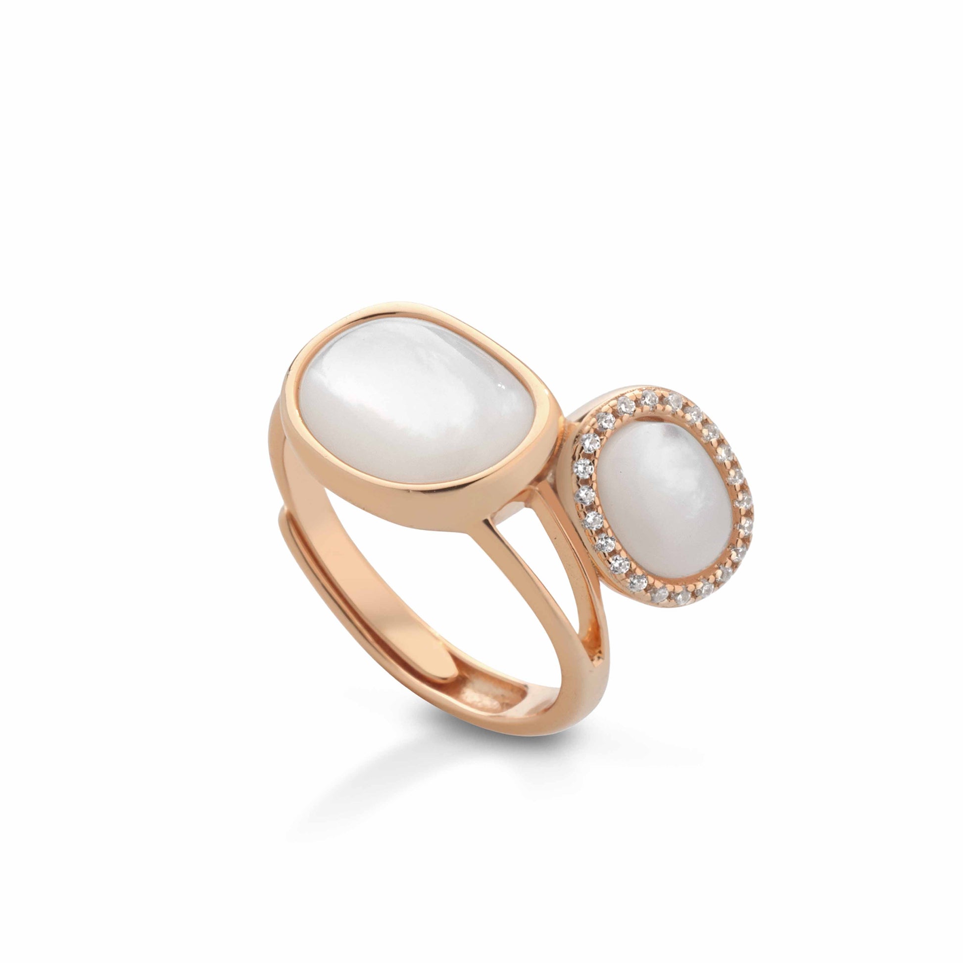 Sidney | Anello in argento con madreperla e zirconi