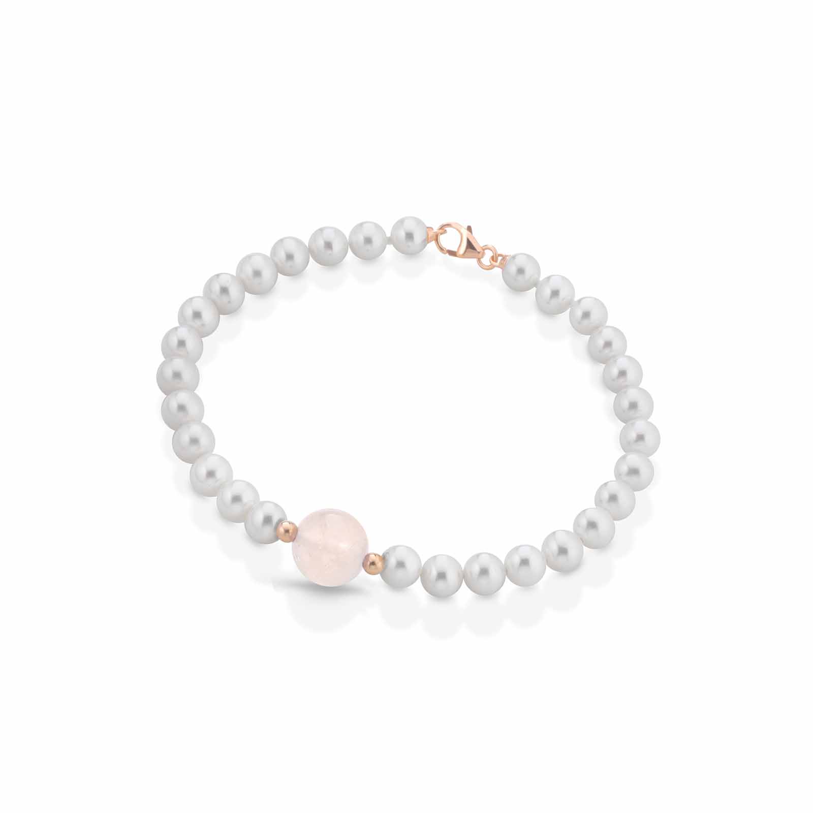 Bracciale in oro rosa con perle e quarzo rosa