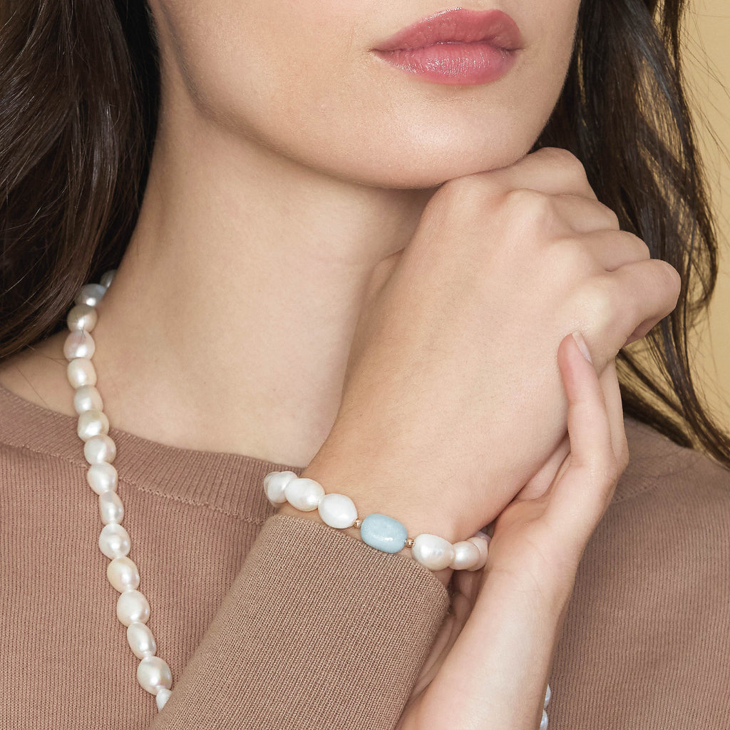 Barocca | Bracciale con perle barocche, oro e acquamarina