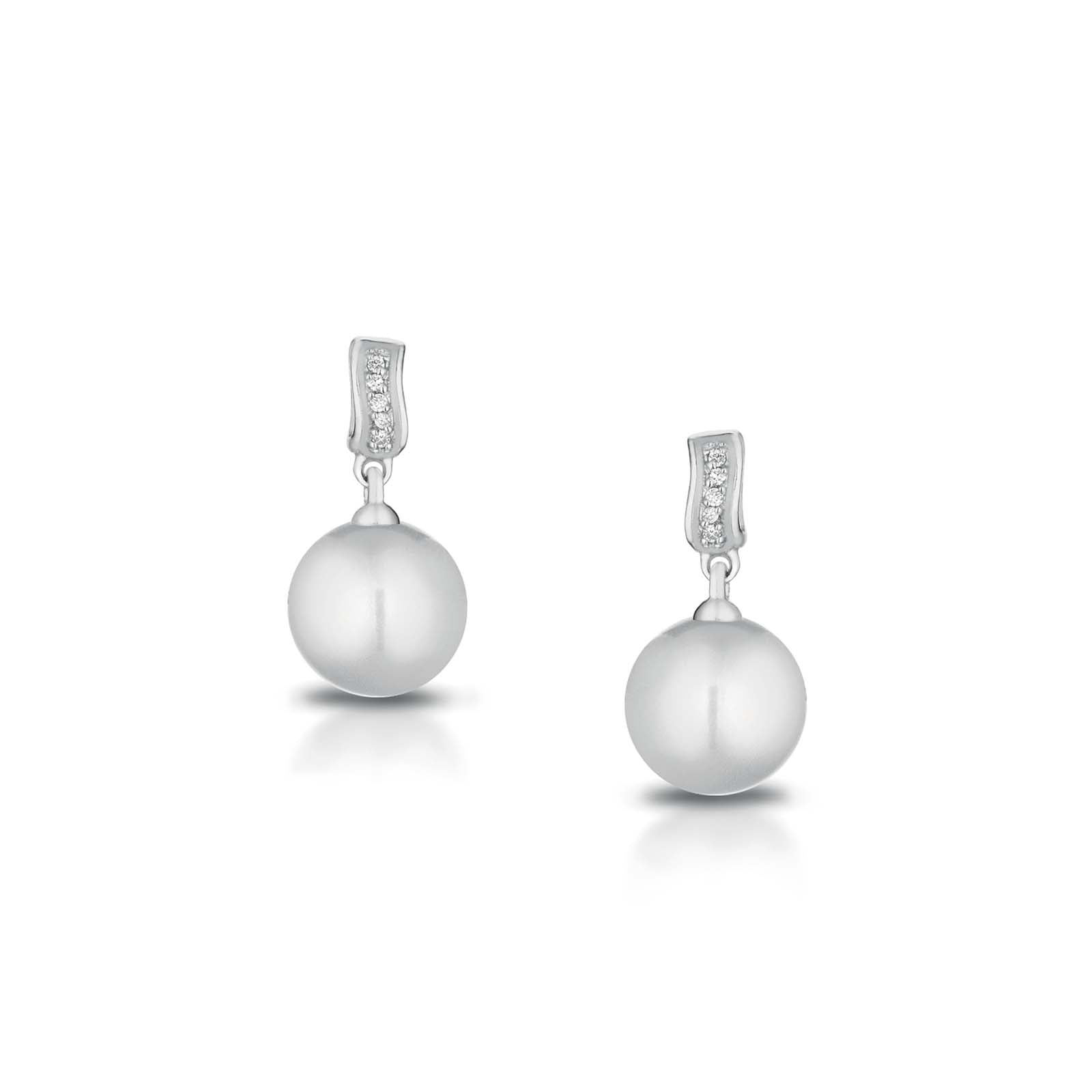 Orecchini in oro bianco 18kt, perle coltivate d'acqua dolce e diamanti