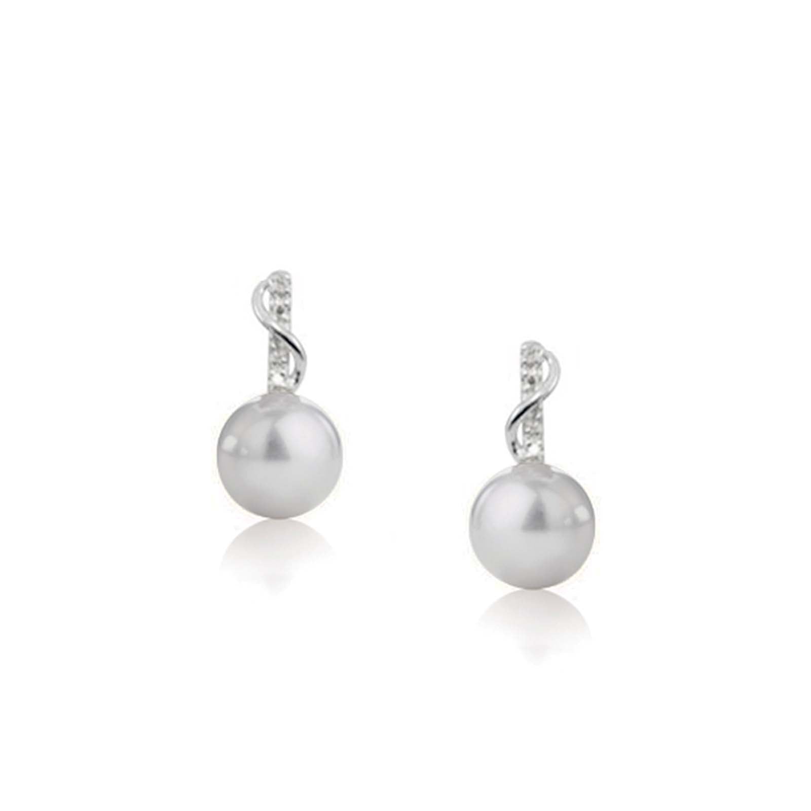 Orecchini in oro bianco 18kt, perle coltivate d'acqua dolce e diamanti