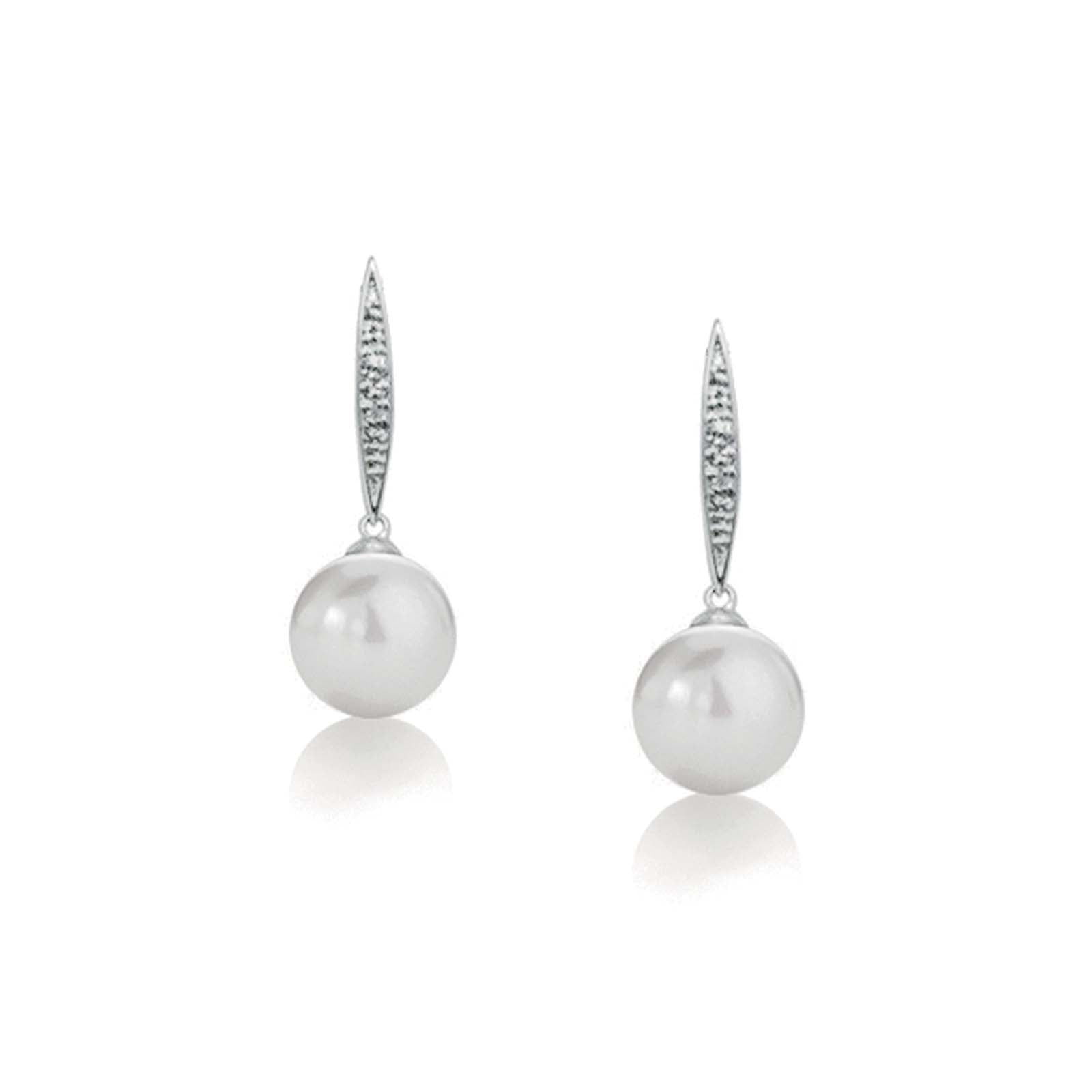 Orecchini in oro bianco 18kt, perle coltivate d'acqua dolce e diamanti