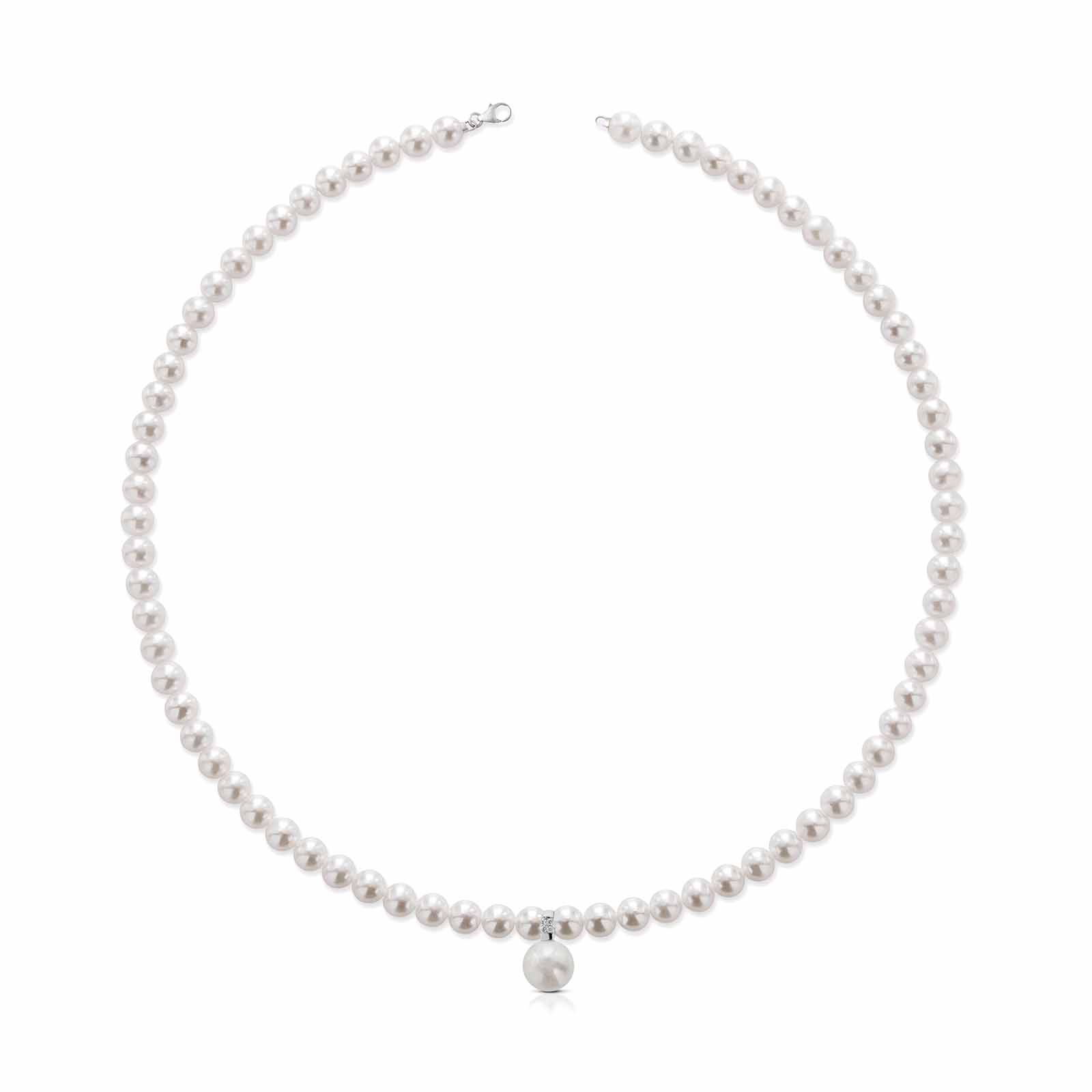 Ninfea | Collana in oro bianco con perle e diamanti