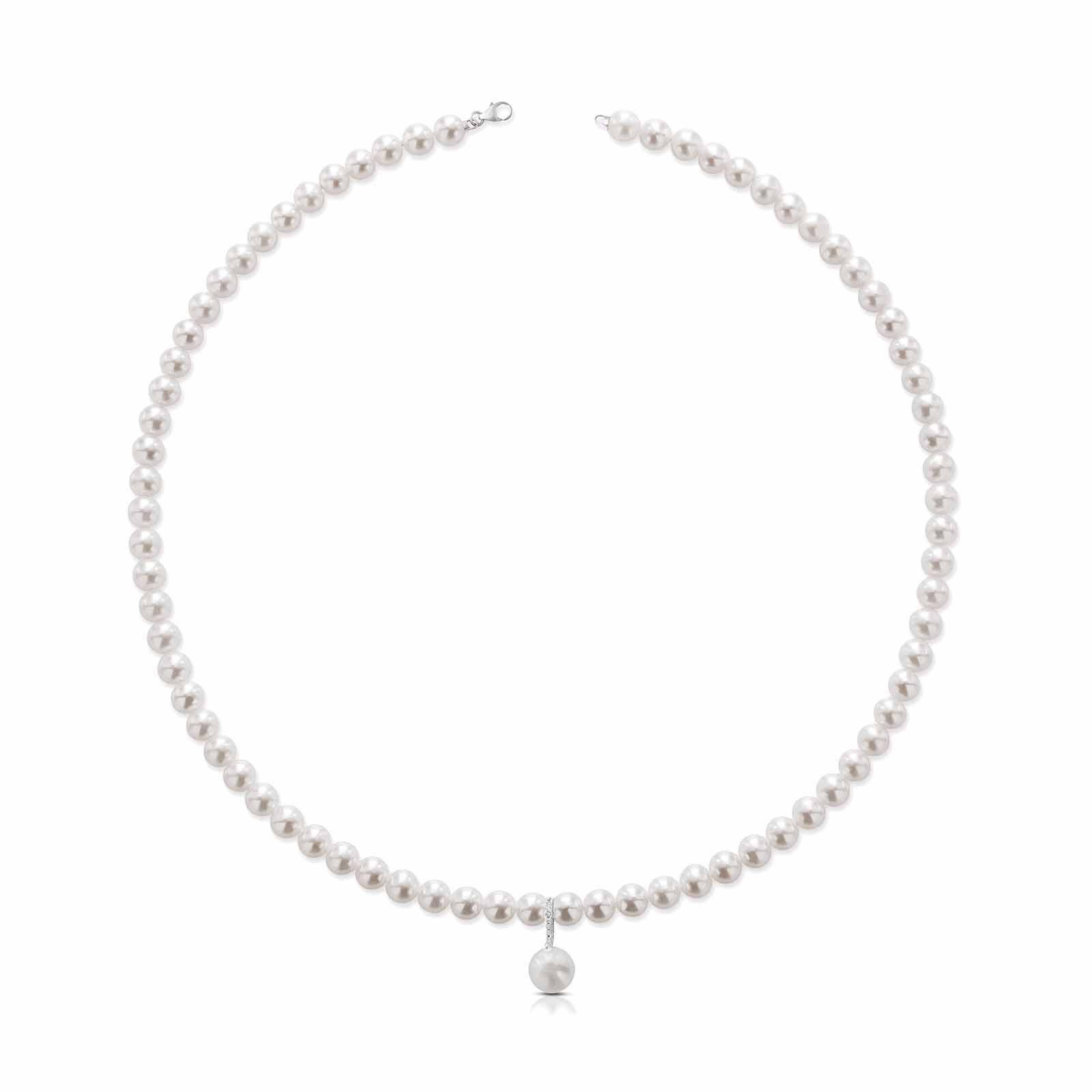 Ninfea | Collana in oro bianco con perle e diamanti
