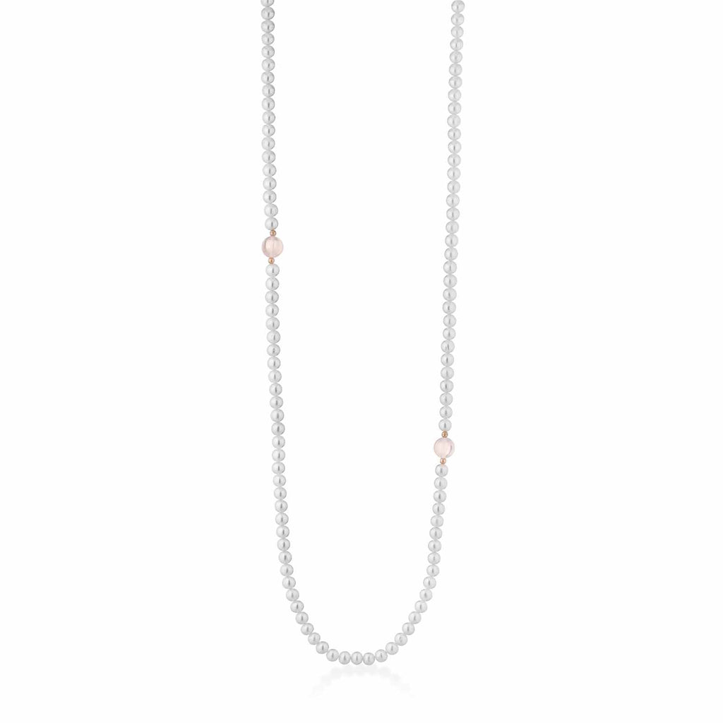 Collana in oro rosa con perle e quarzo rosa