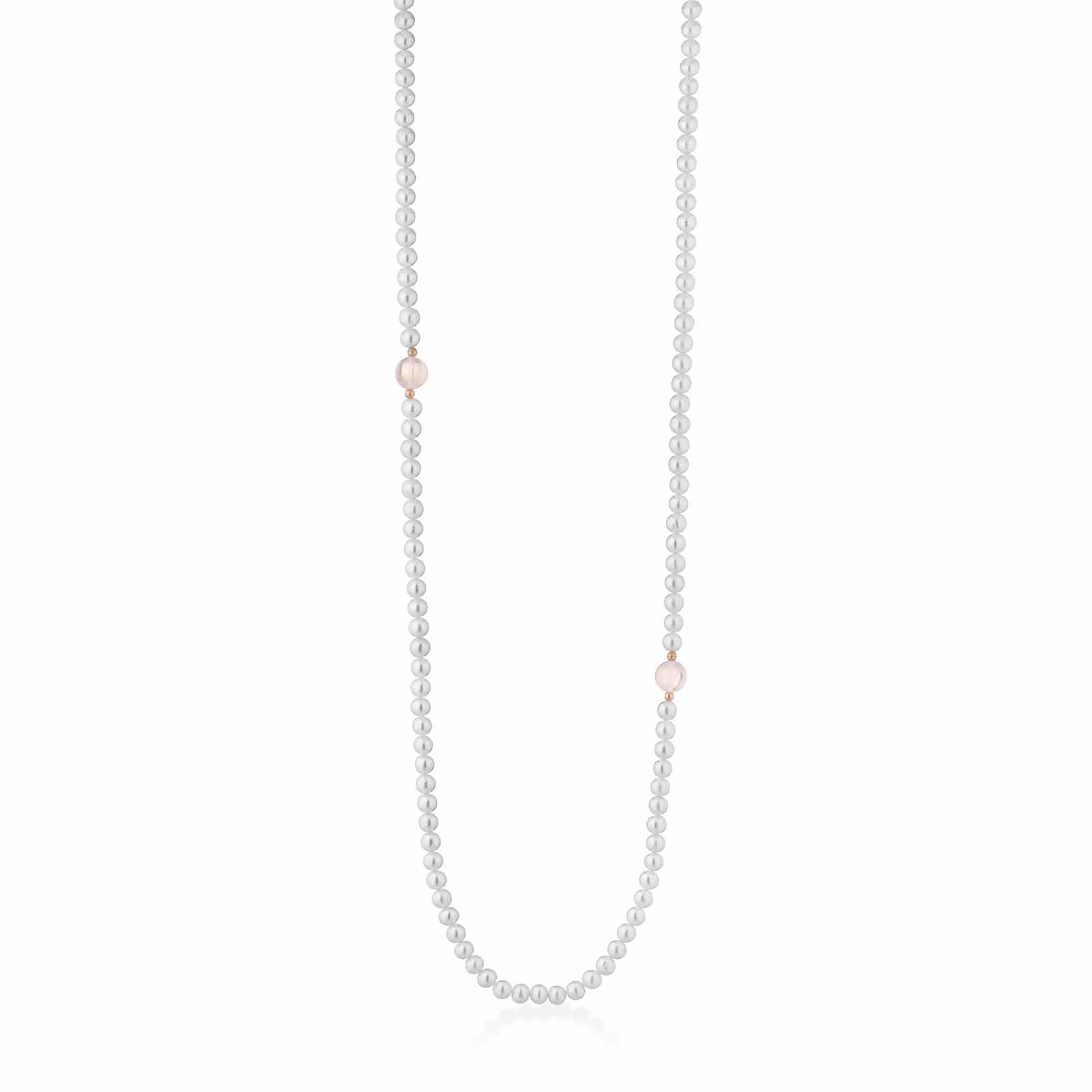 Collana in oro rosa con perle e quarzo rosa