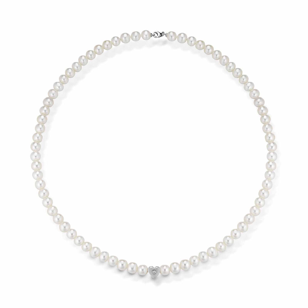 Collana in oro bianco con perle e diamante