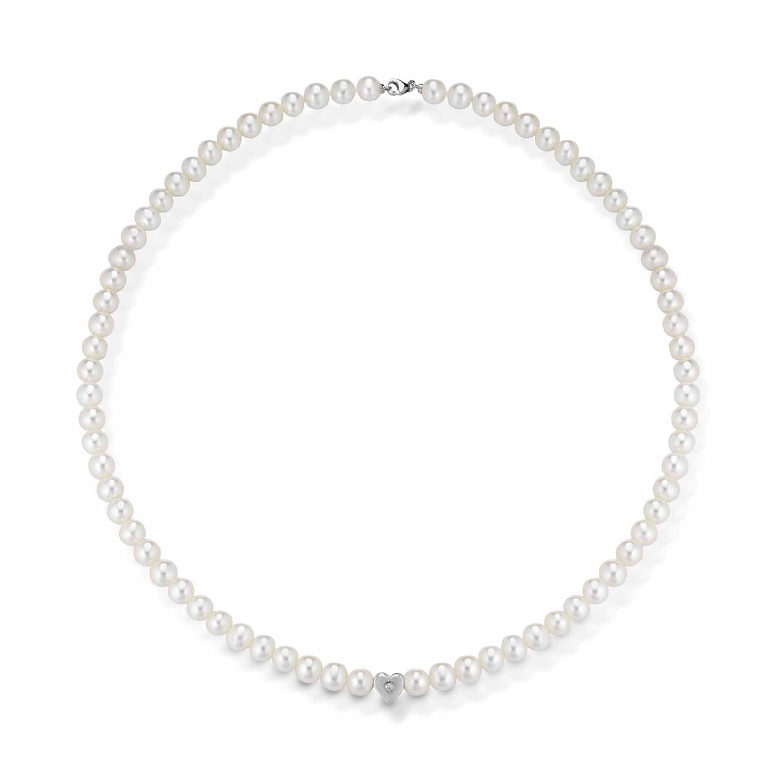 Collana in oro bianco con perle e diamante