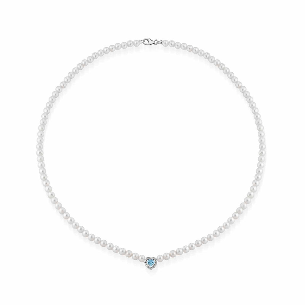 Ninfea | Collana con perle, acquamarina, diamanti e oro