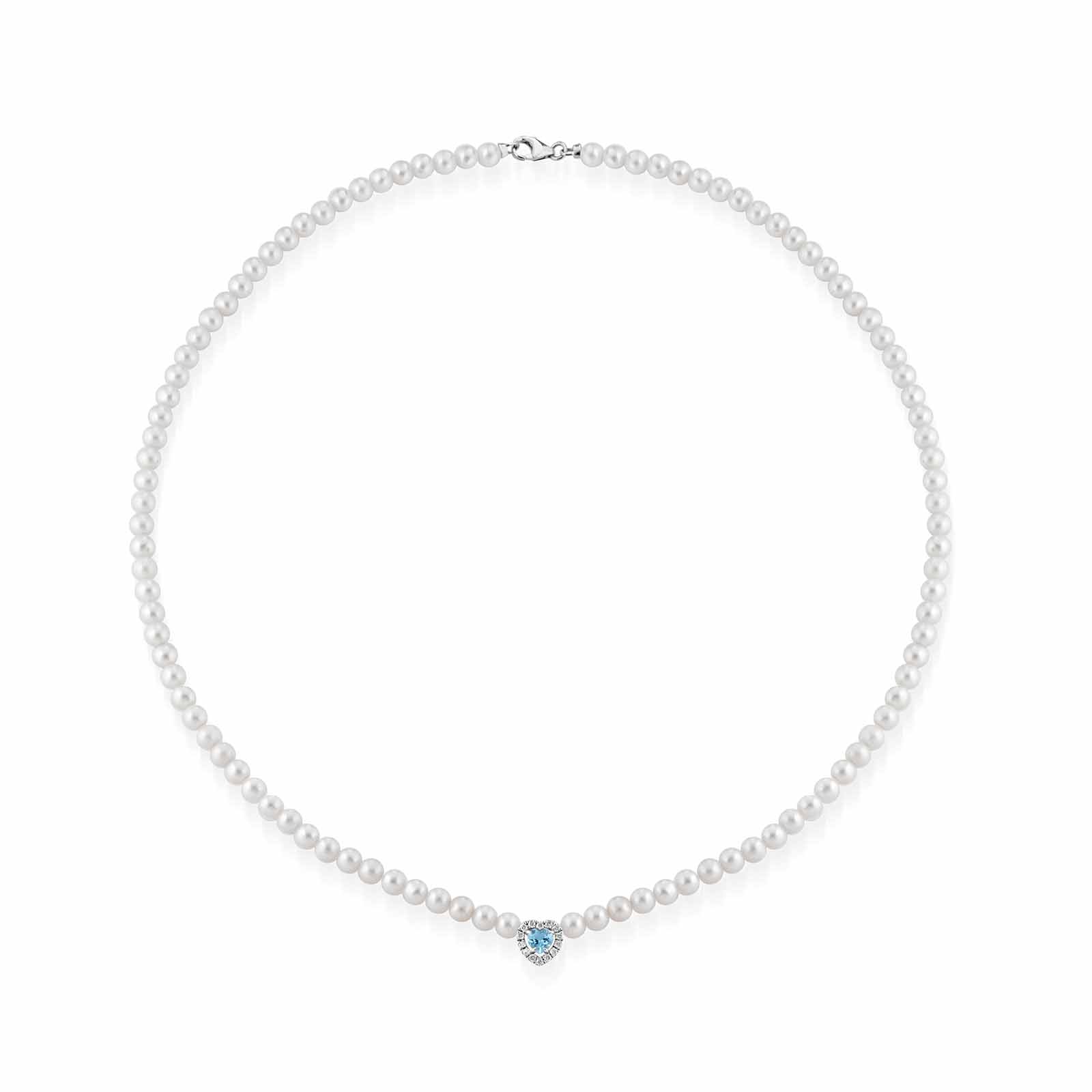Ninfea | Collana con perle, acquamarina, diamanti e oro