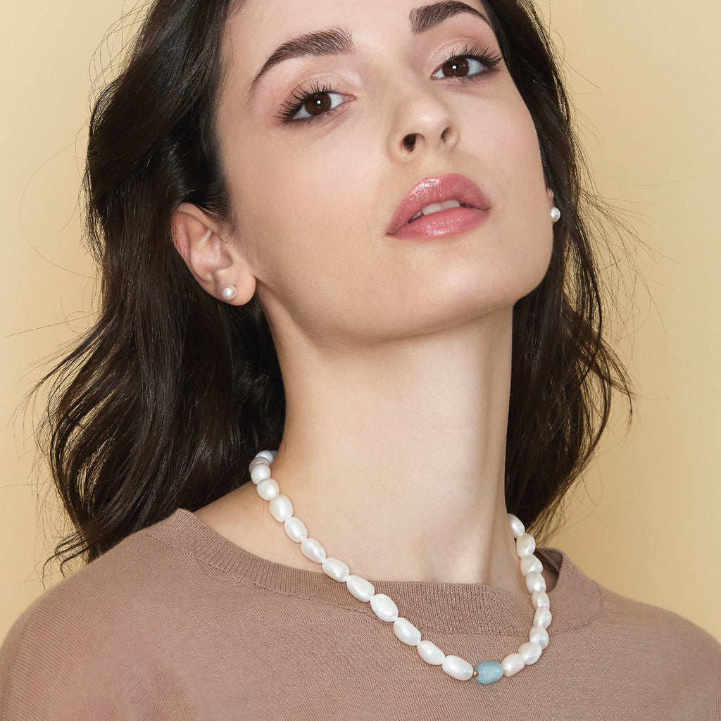 Baroque | Necklace with baroque pearls, gold, and aquamarine