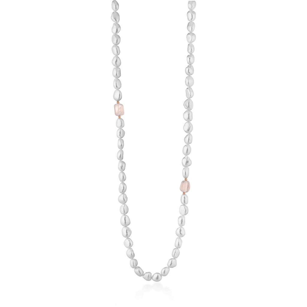 Collana in oro rosa con perle barocche e quarzo rosa
