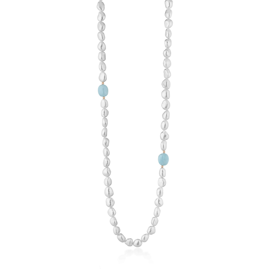 Collana in oro rosa con perle barocche e acquamarina