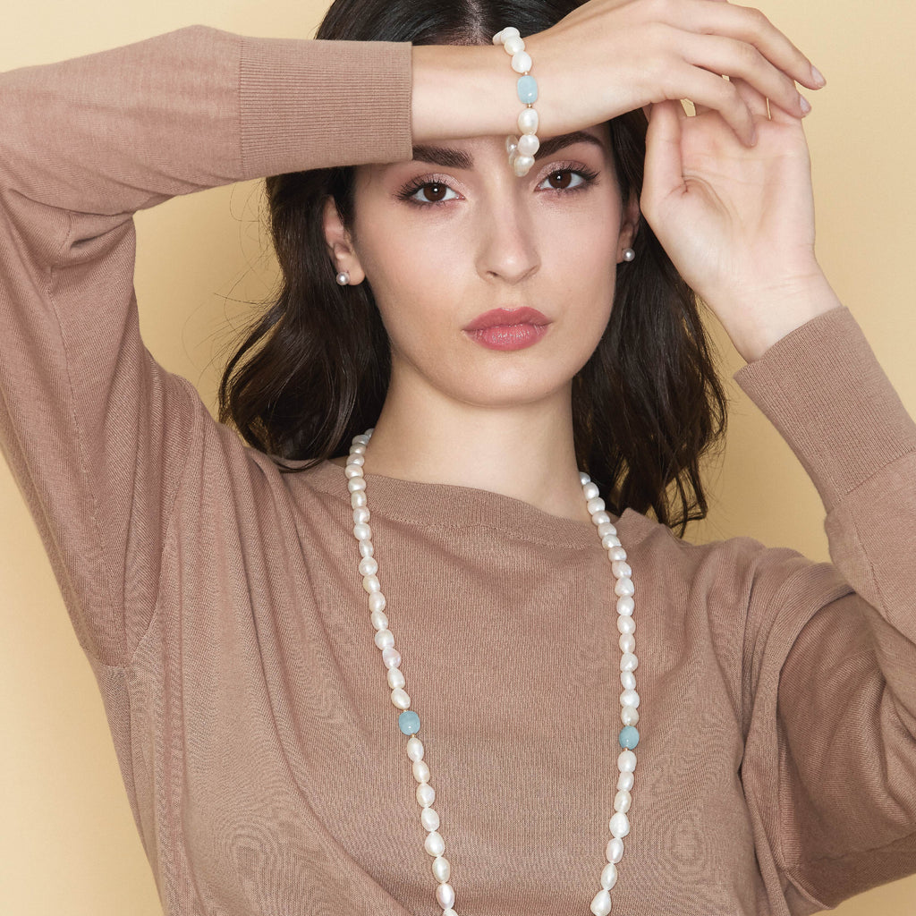 Barocca | Bracciale con perle barocche, oro e acquamarina