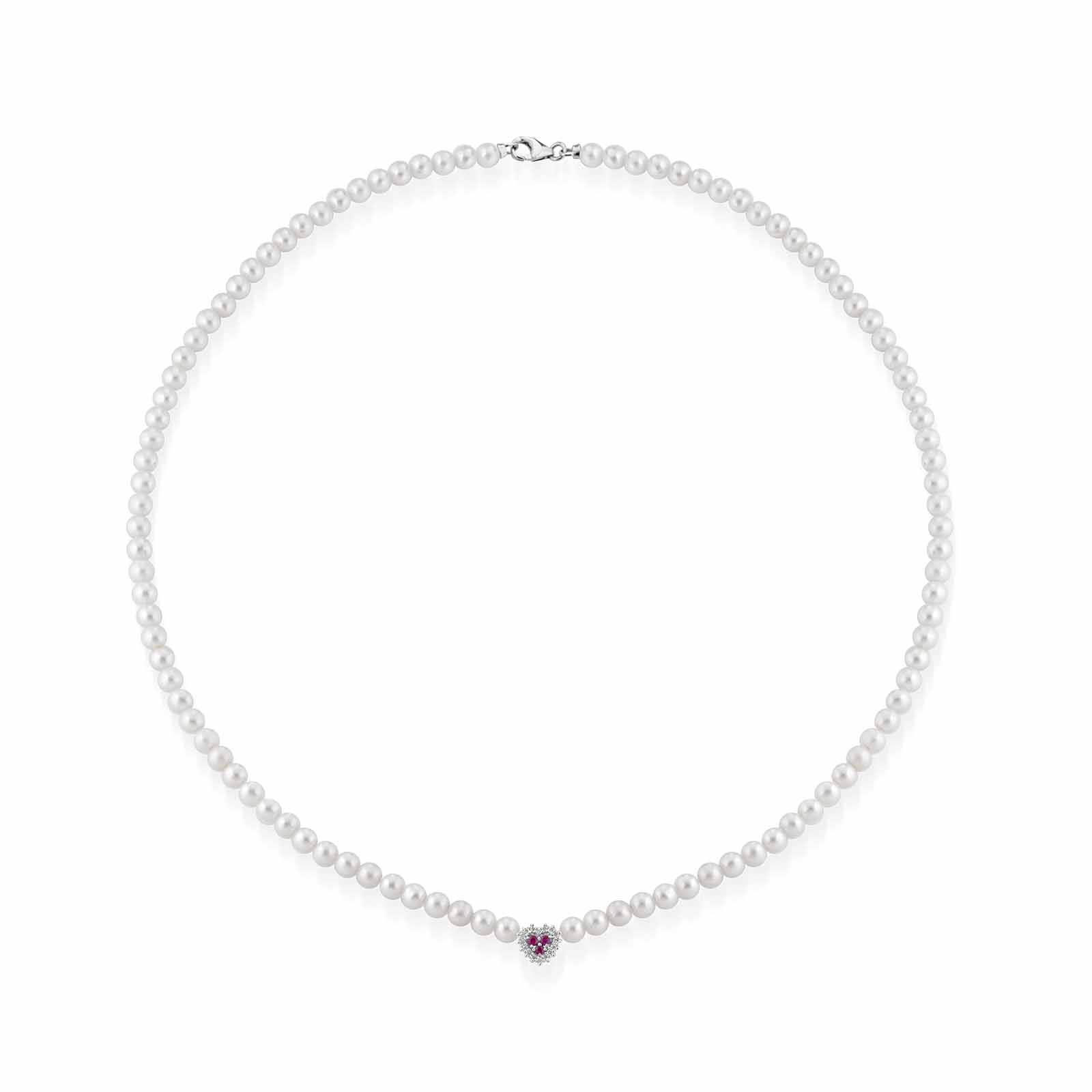 Ninfea | Collana con perle, rubino, diamanti e oro