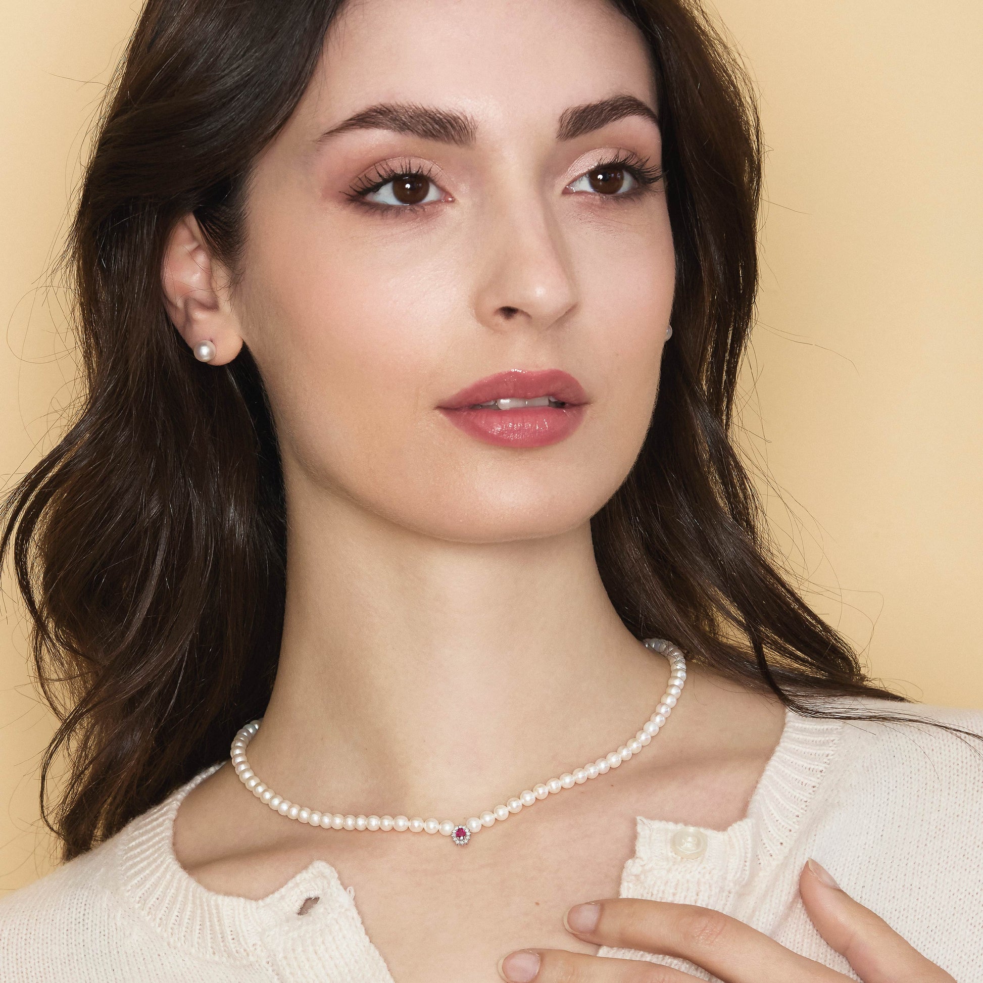 Ninfea | Collana con perle in oro, rubino e diamanti