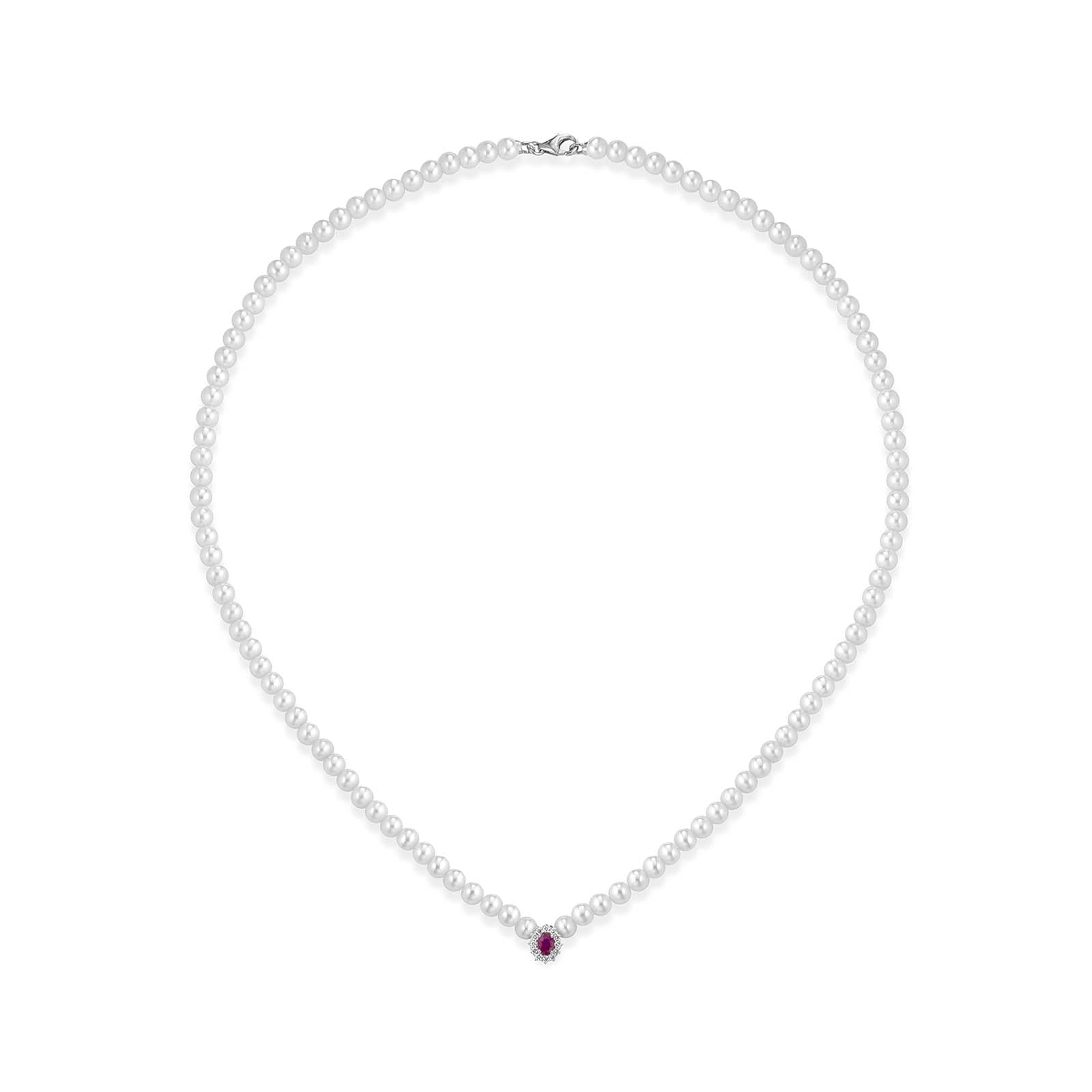 Ninfea | Collana con perle in oro, rubino e diamanti