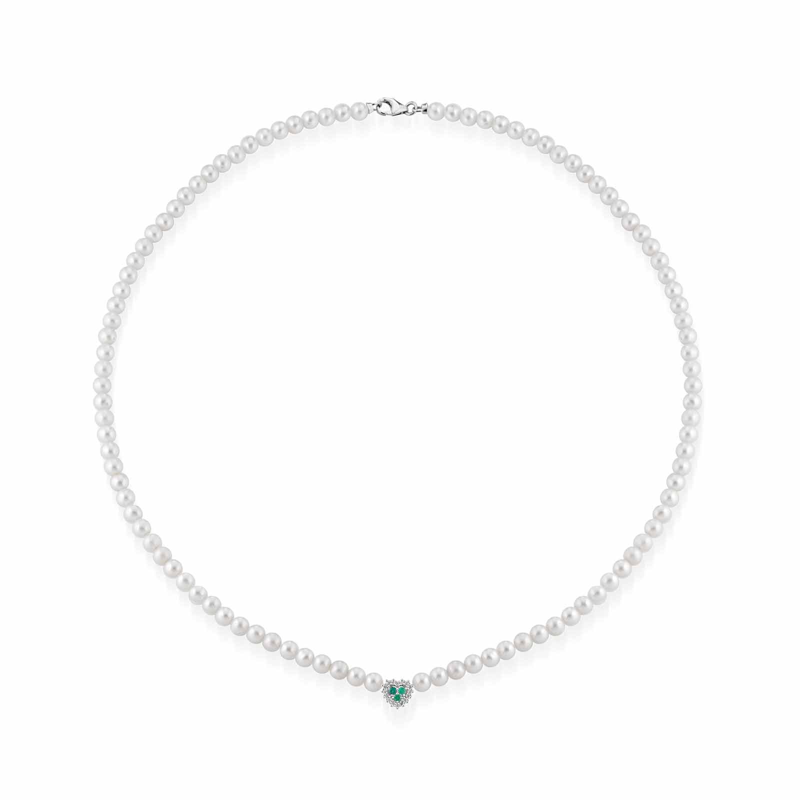 Ninfea | Collana con perle, smeraldi, diamanti e oro