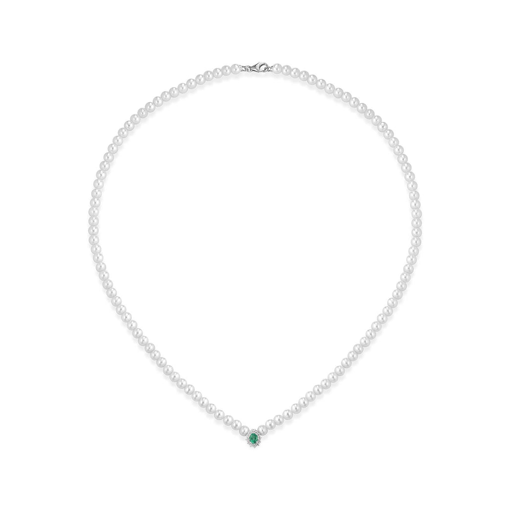 Ninfea | Gold, emerald, and diamond pearl necklace