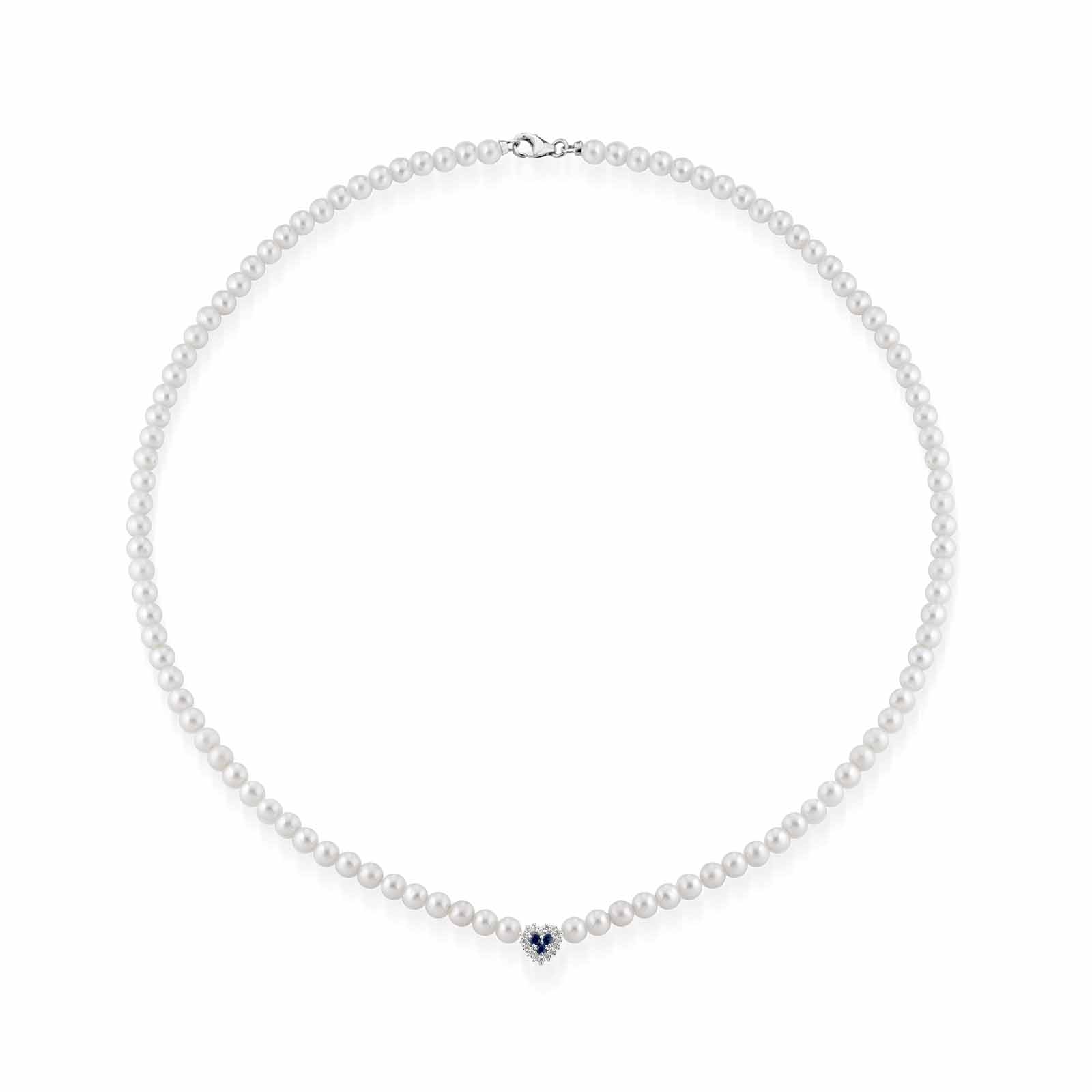 Ninfea | Collana con perle, zaffiri blu, diamanti e oro
